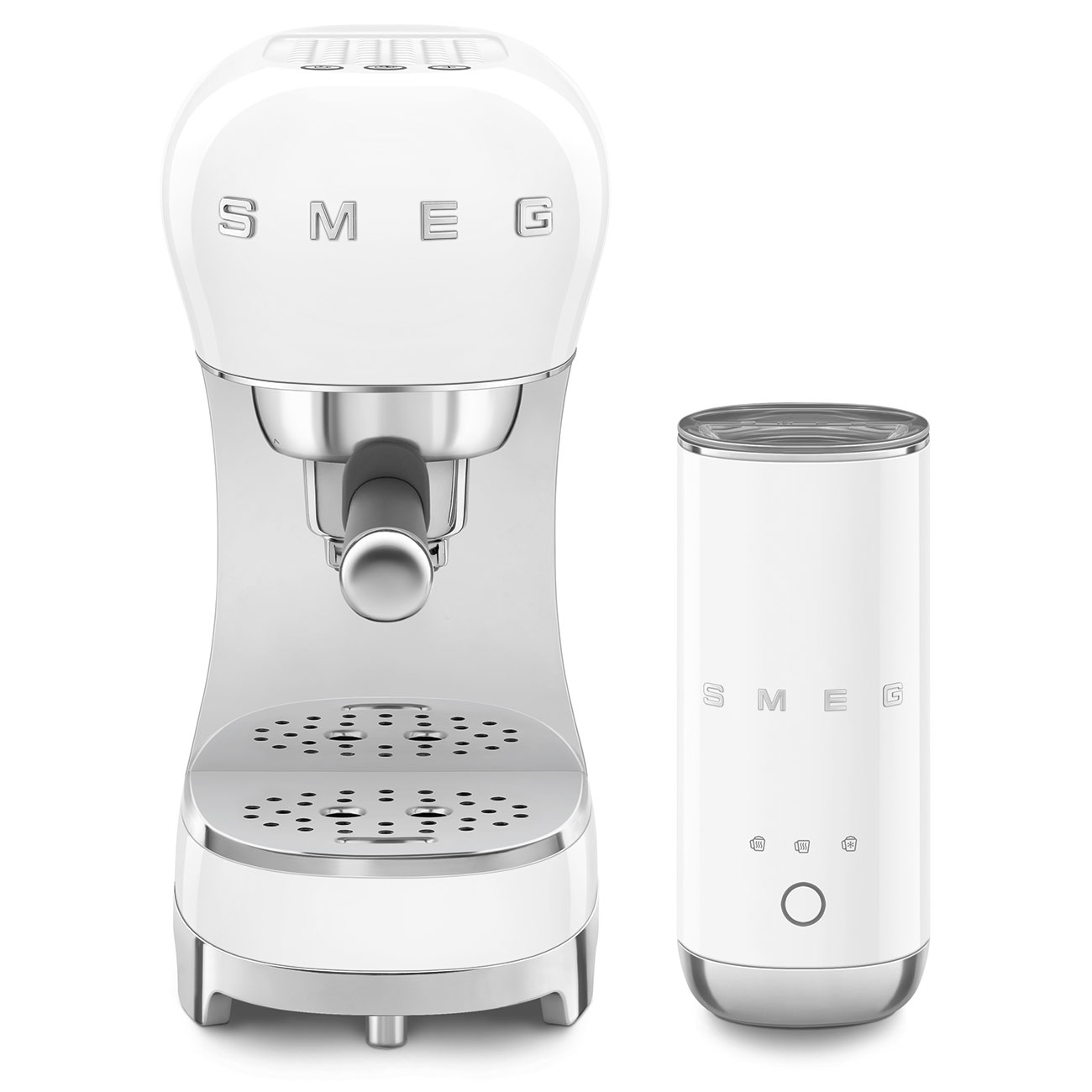 Smeg ECF12WHEU Bundle ECF00 + Milchaufschäumer MFF02 Weiß 50`s Style