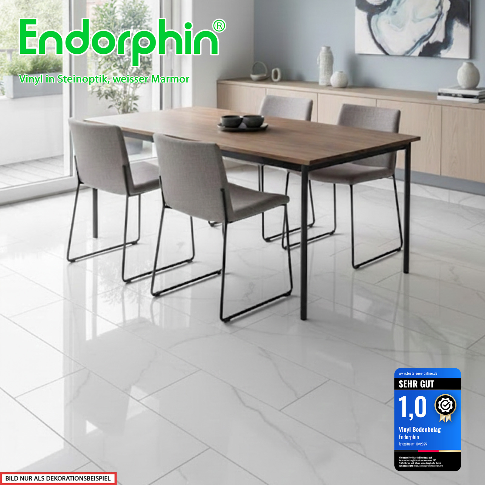 Endorphin Vinylboden selbstklebend Steinoptik weißer Marmor 2,97qm