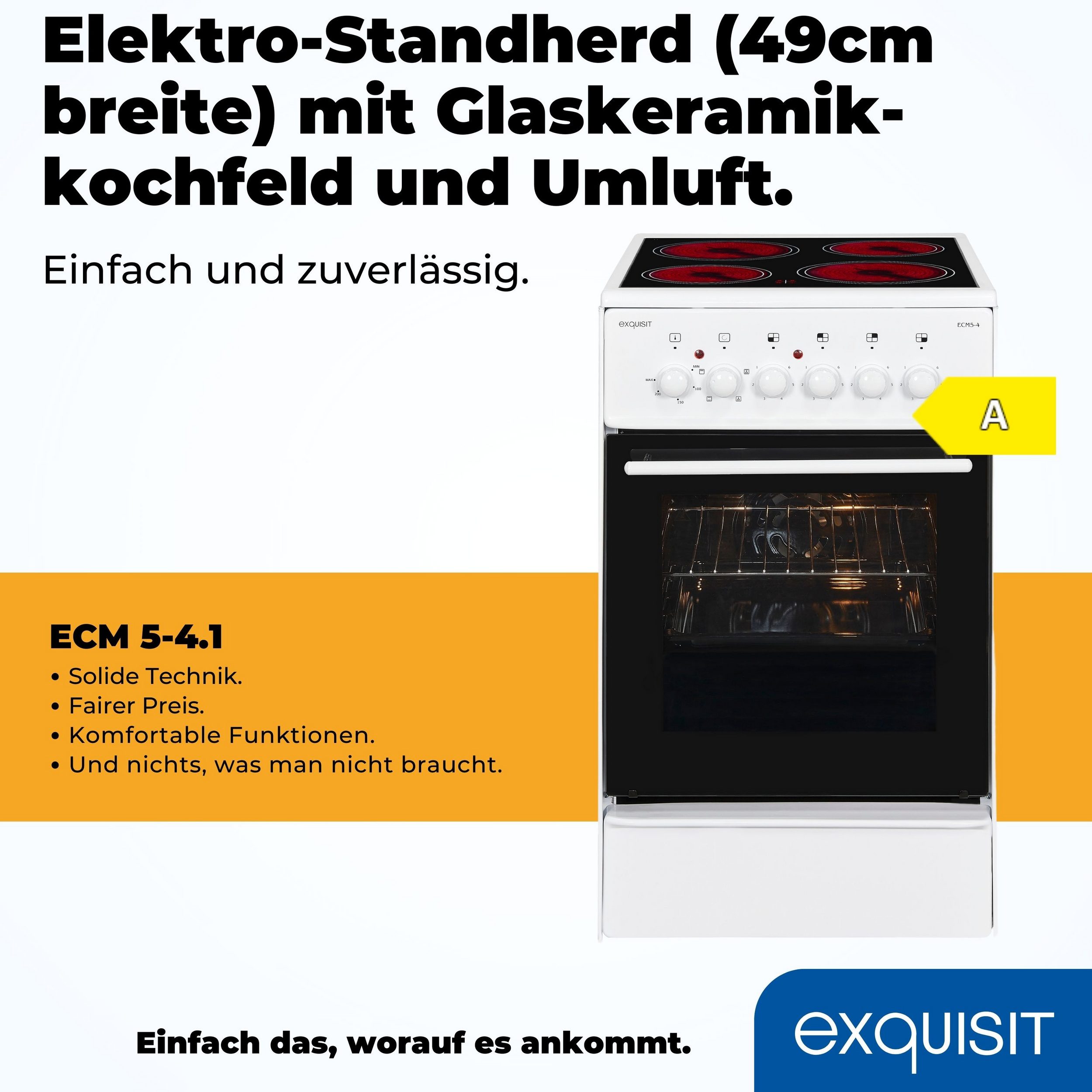 Exquisit ECM 5-4 weiß Elektro-Standherd | Glaskeramik