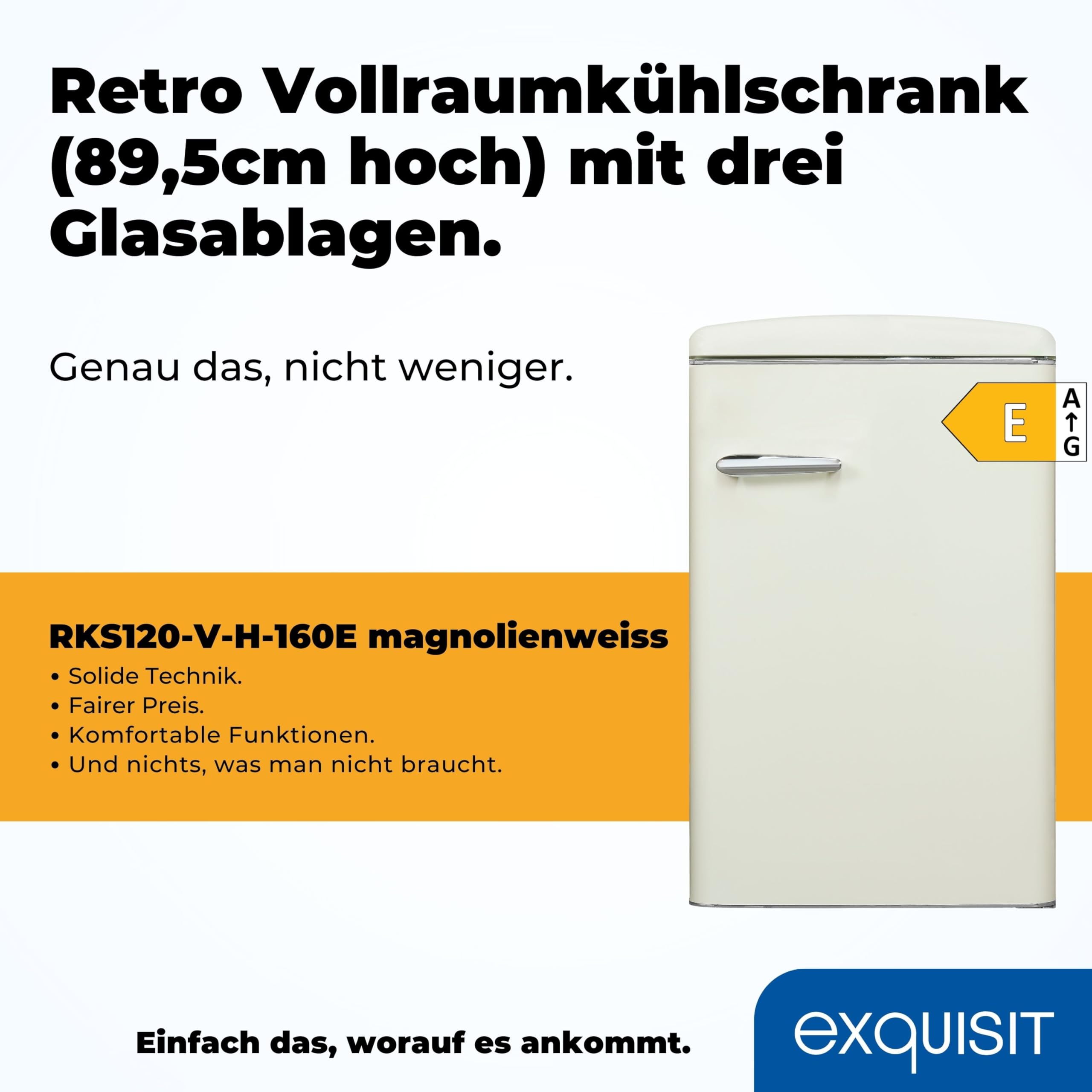 Exquisit RKS120-V-H-160E Retro Vollraumkühlschrank Magnolienweiss