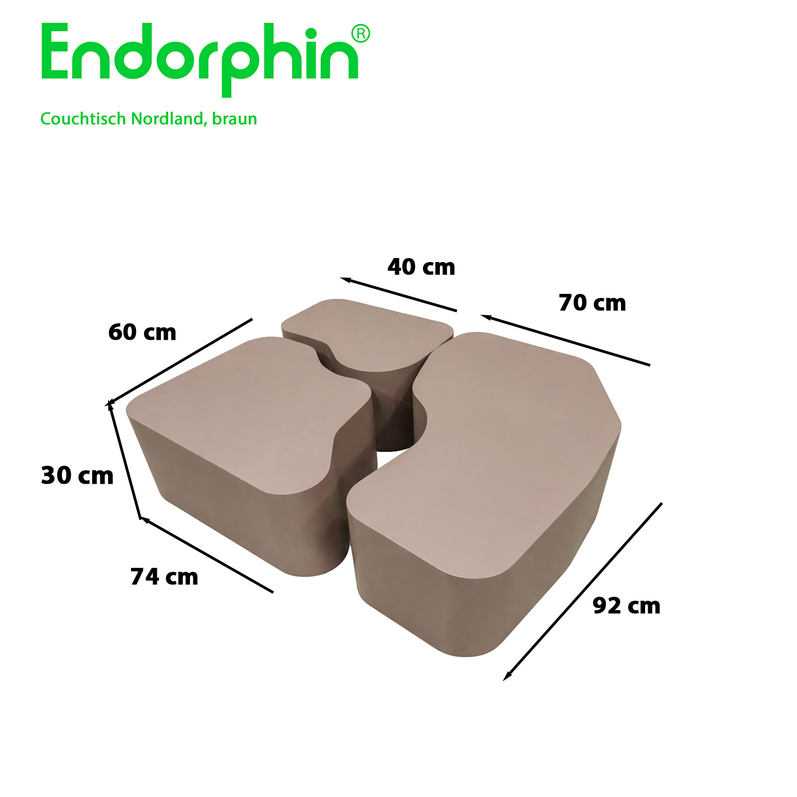 Endorphin Nordland Couchtisch, 3-teilig, MDF, Braun