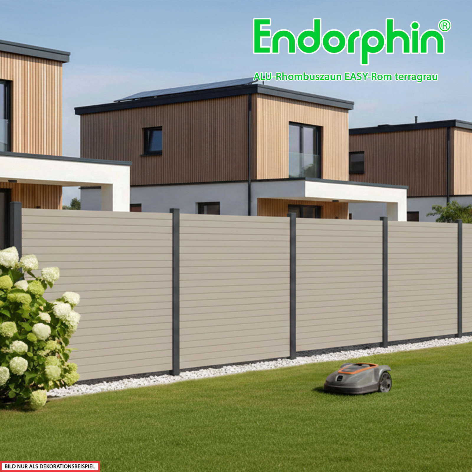 Endorphin EASY-ROM DIY ALU-Rhombuszaun in terragrau 5 Elemente 180x180cm 6 anthrazit Pfosten 7x7x235 cm