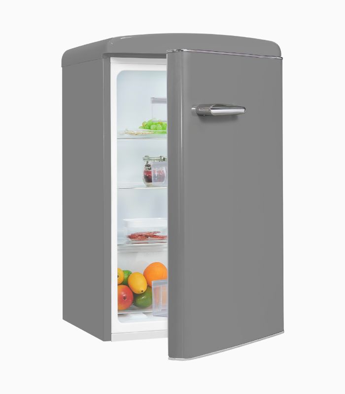 Exquisit RKS120-V-H-160E Retro Vollraumkühlschrank grau, 122L