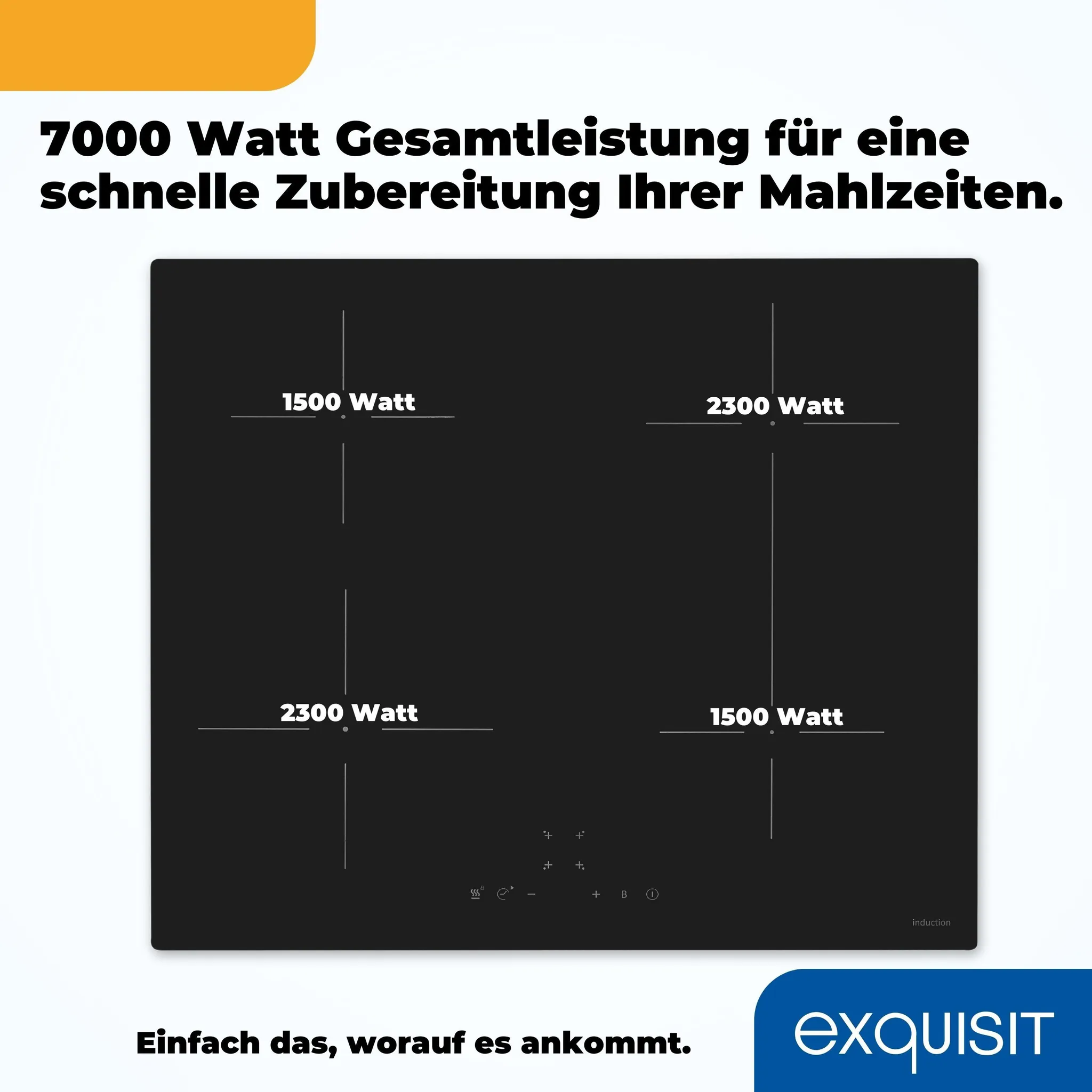 Exquisit EKI600-SF-B-380 Rahmenlos, Induktion, Touch, Timer, 4 Kochzonen, 700w