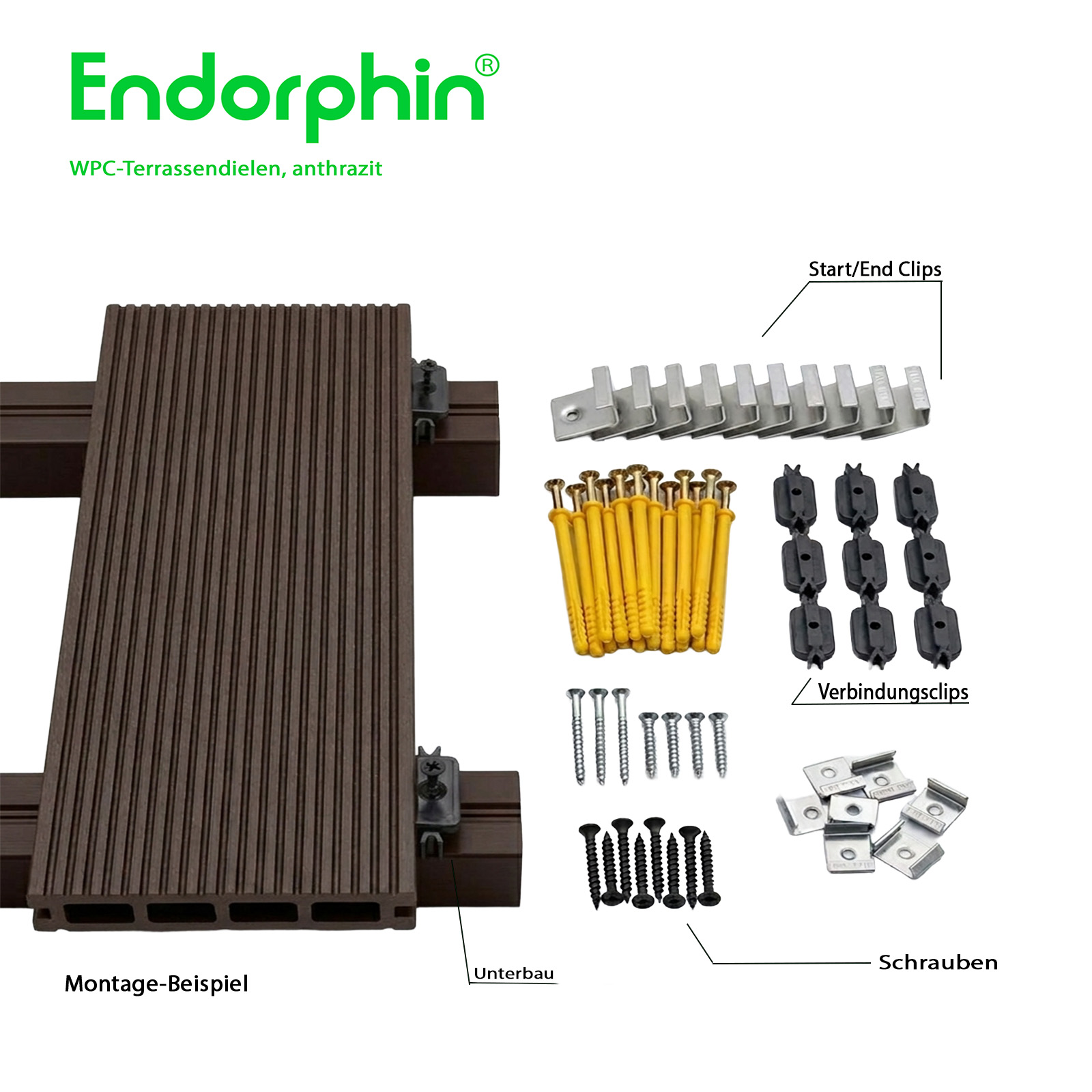 Endorphin 4m² Anthrazit WPC Terrassendielen Komplettset