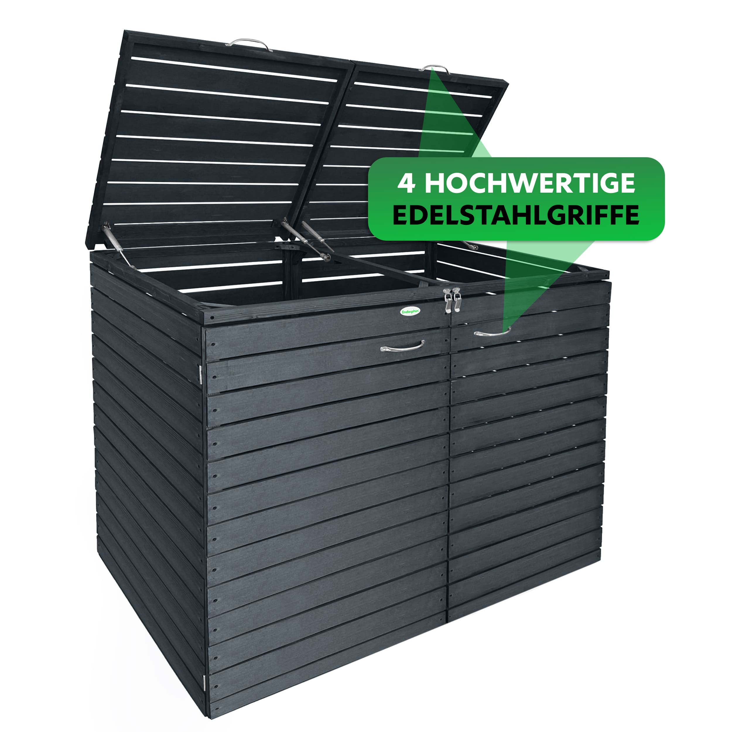 Endorphin Stabile Comfort Comfort Mülltonnengarage / Mülltonnenbox mit Gasdruckfeder 2er 240 L nachhaltig aus Holz in anthrazit