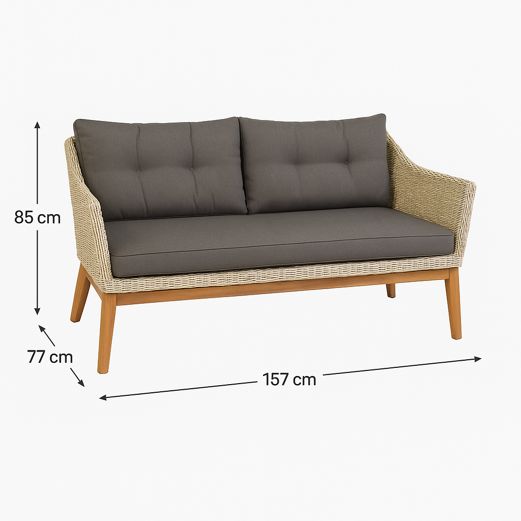Endorphin Larissa Lounge-Set 4 tlg. 2 Sessel 1 Sofa 1 Tisch Polyrattan Akazie im teakholz look Gartenmöbel Gartengarnitur