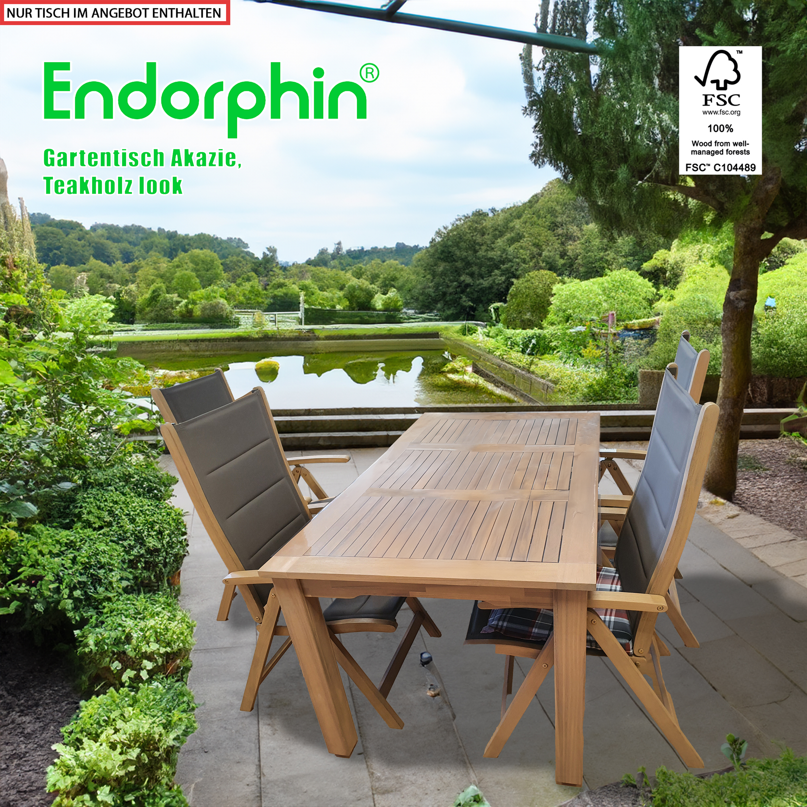 Endorphin Tisch aus Akazienholz im Teakholz look Gartenmöbel
