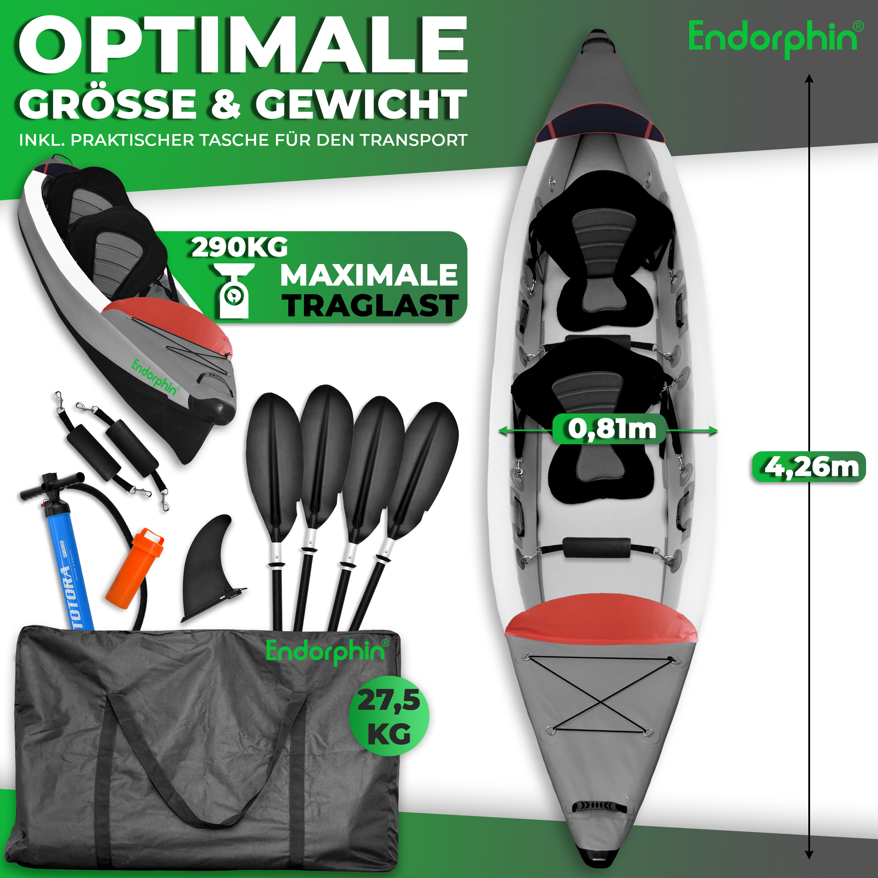 Endorphin Aufblasbares Drop Stitch Kajak für 2 Personen als Komplettset