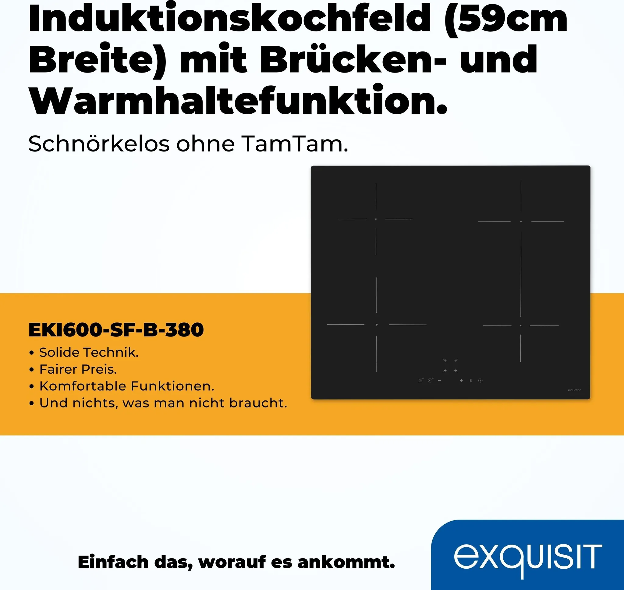 Exquisit EKI600-SF-B-380 Rahmenlos, Induktion, Touch, Timer, 4 Kochzonen, 700w