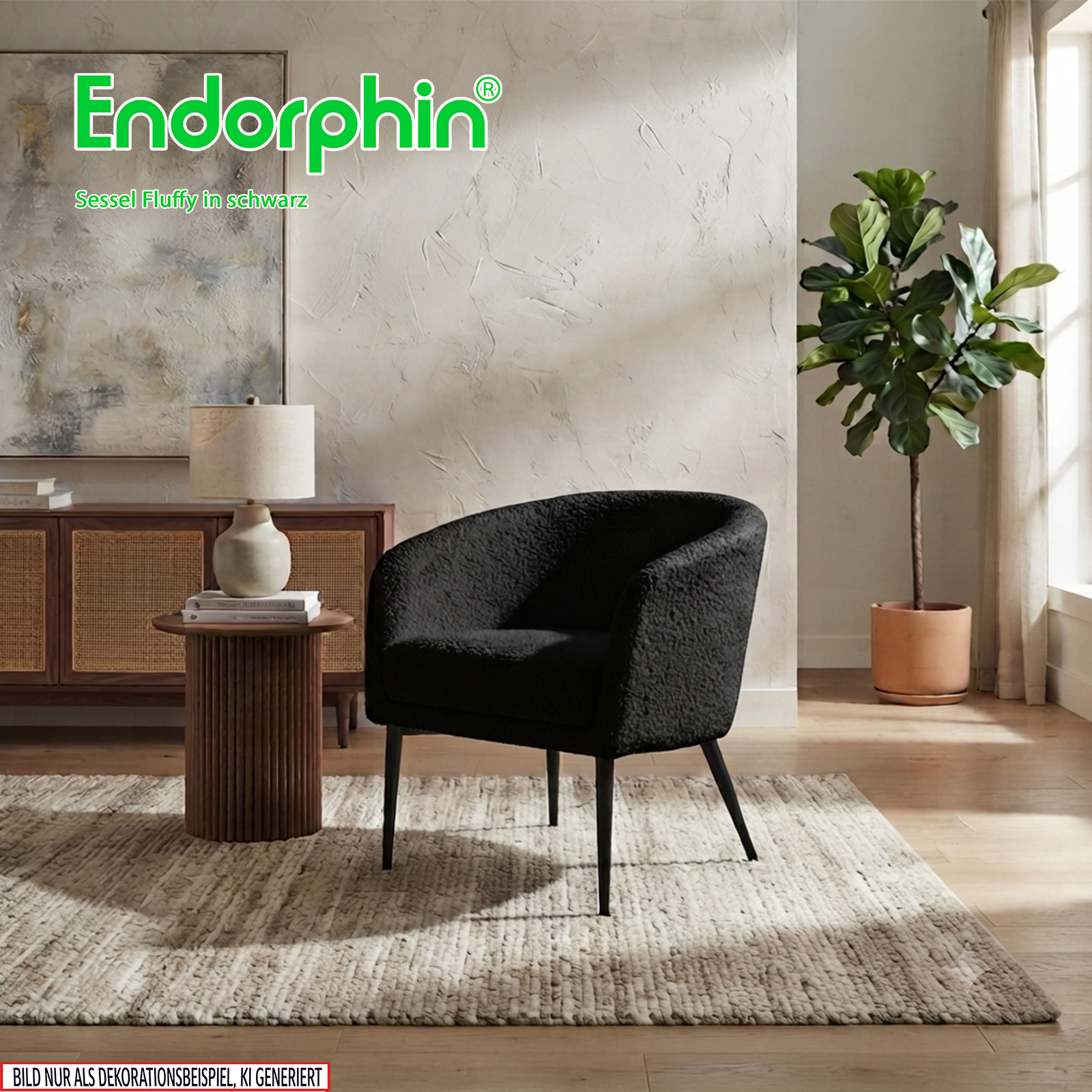 Endorphin Sessel Fluffy, schwarz – Teddy-Sessel in skandinavischen Design