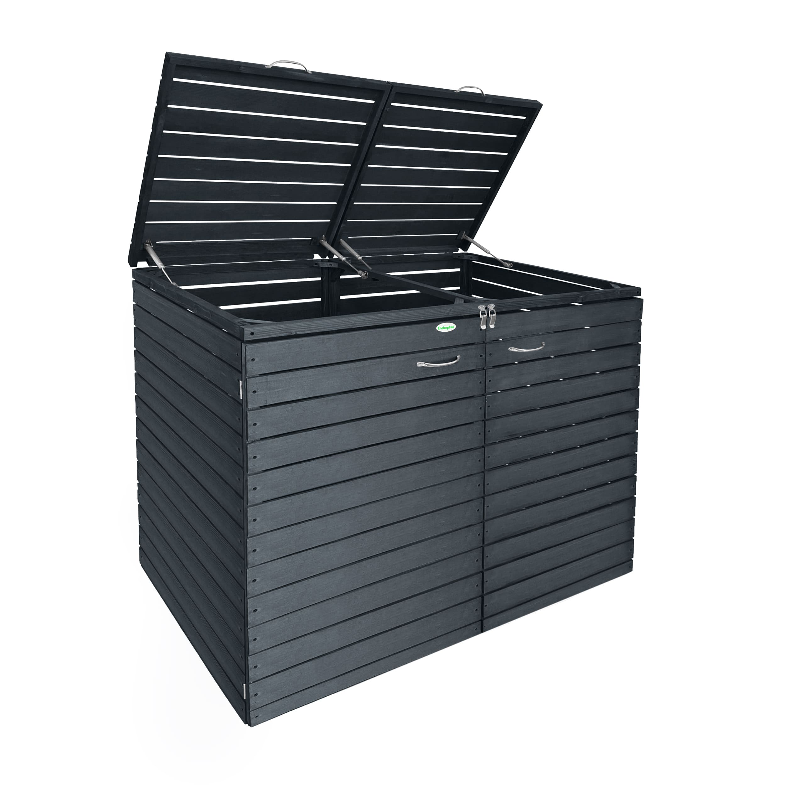 Endorphin vollständig montierte Comfort  Mülltonnenbox Anthrazit für 2x 240 L nachhaltig aus Holz