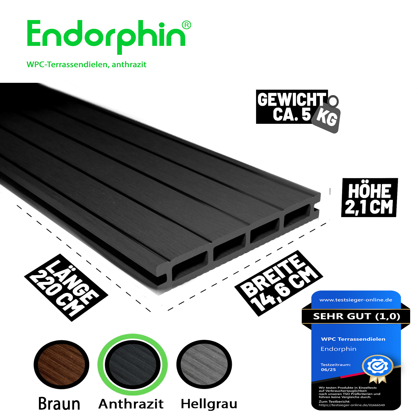 Endorphin 14m² Anthrazit WPC Terrassendielen Komplettset