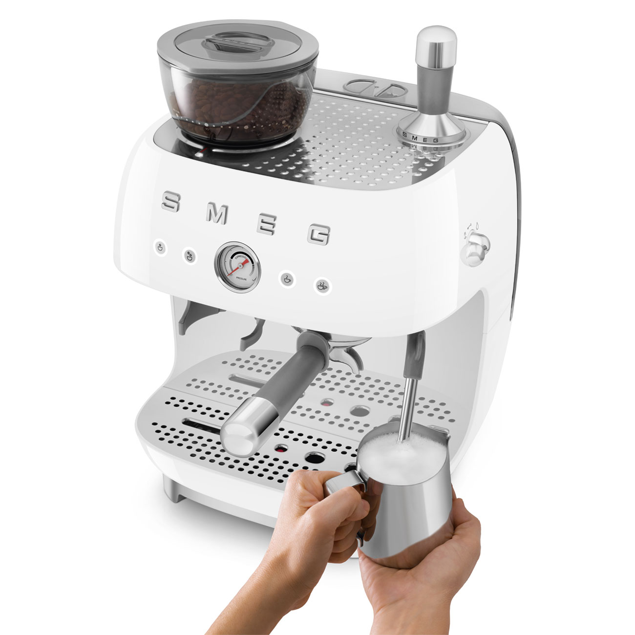 Smeg EGF03WHEU Espressomaschine mit Mahlwerk weiß 50`s Style Jubiläumsaktion - 60 Monate Geräteschutz