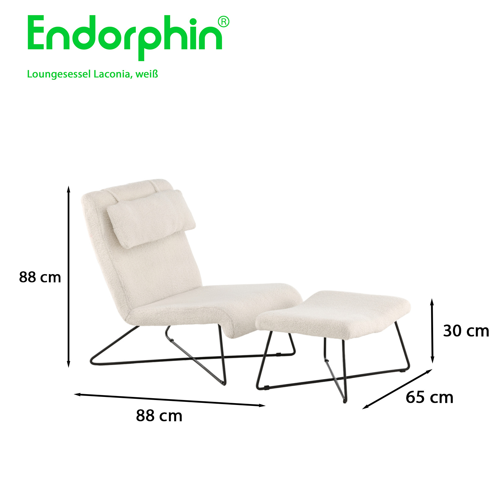 Endorphin Laconia Loungesessel, weiß, mit Hocker & Nackenkissen