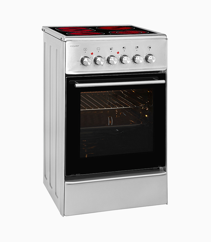 Exquisit ECM 5-4 BZ Inox, Silber, Elektro-Standherde | 46,6 Liter Garraum | Glaskeramik