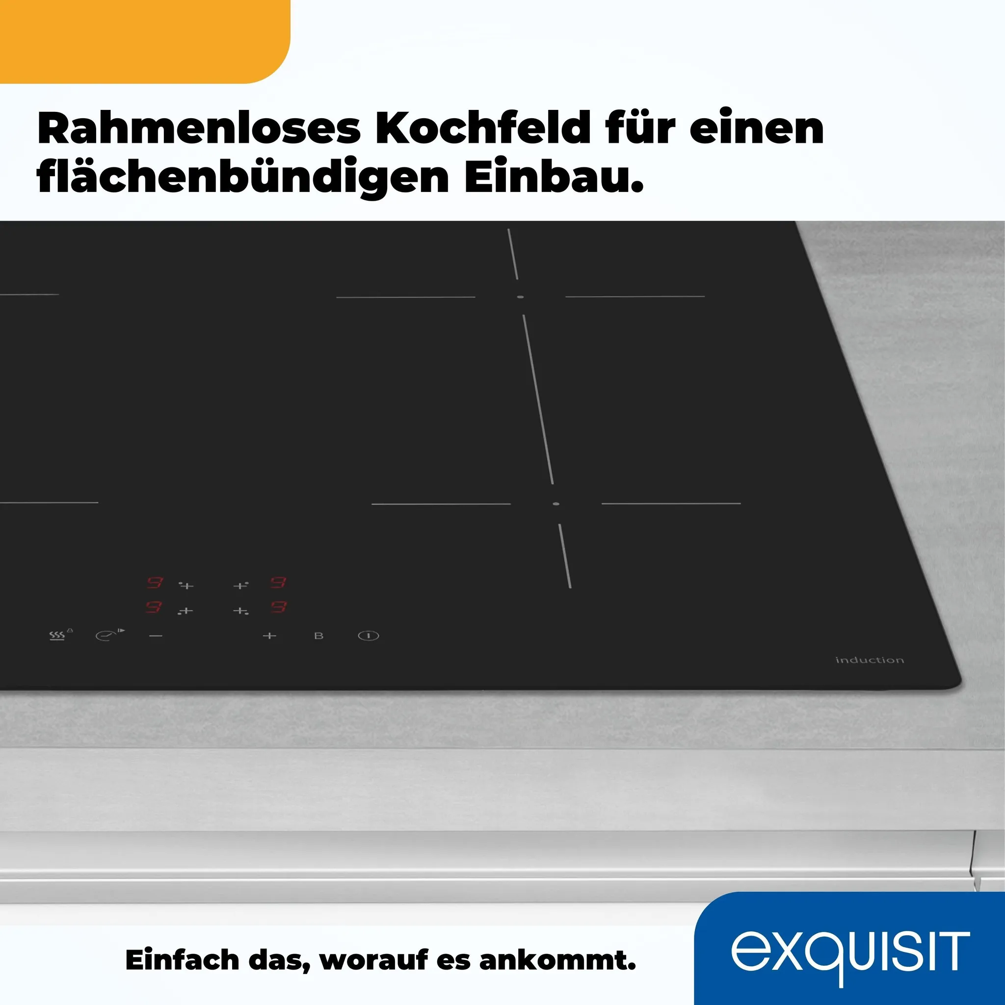 Exquisit EKI600-SF-B-380 Rahmenlos, Induktion, Touch, Timer, 4 Kochzonen, 700w