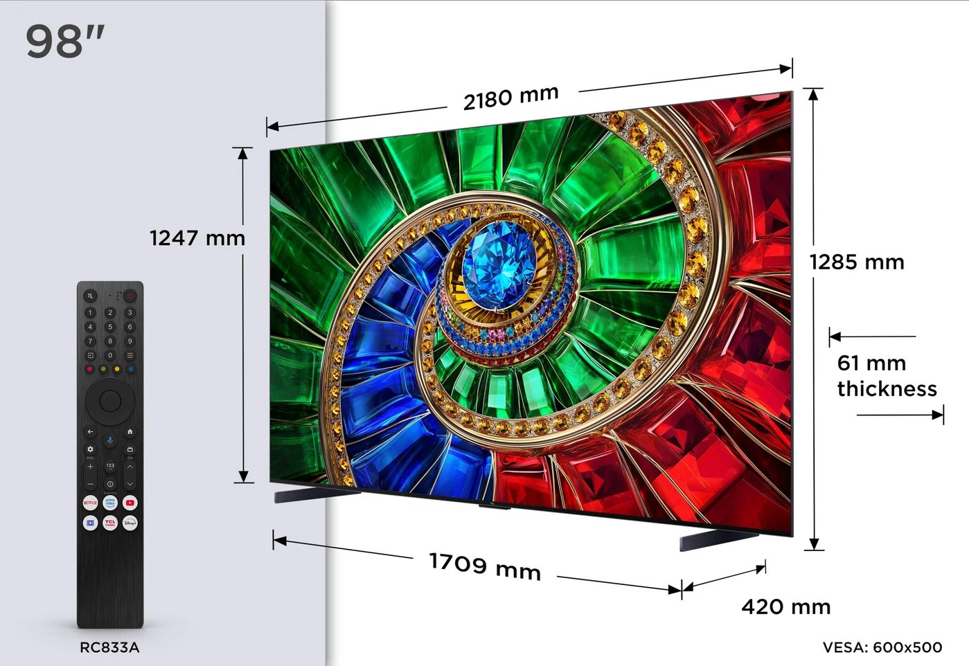 TCL 98RM7L RGB MiniLED, 98 Zoll (248cm), 4K UHD, 144Hz, Smart-TV, IMAX