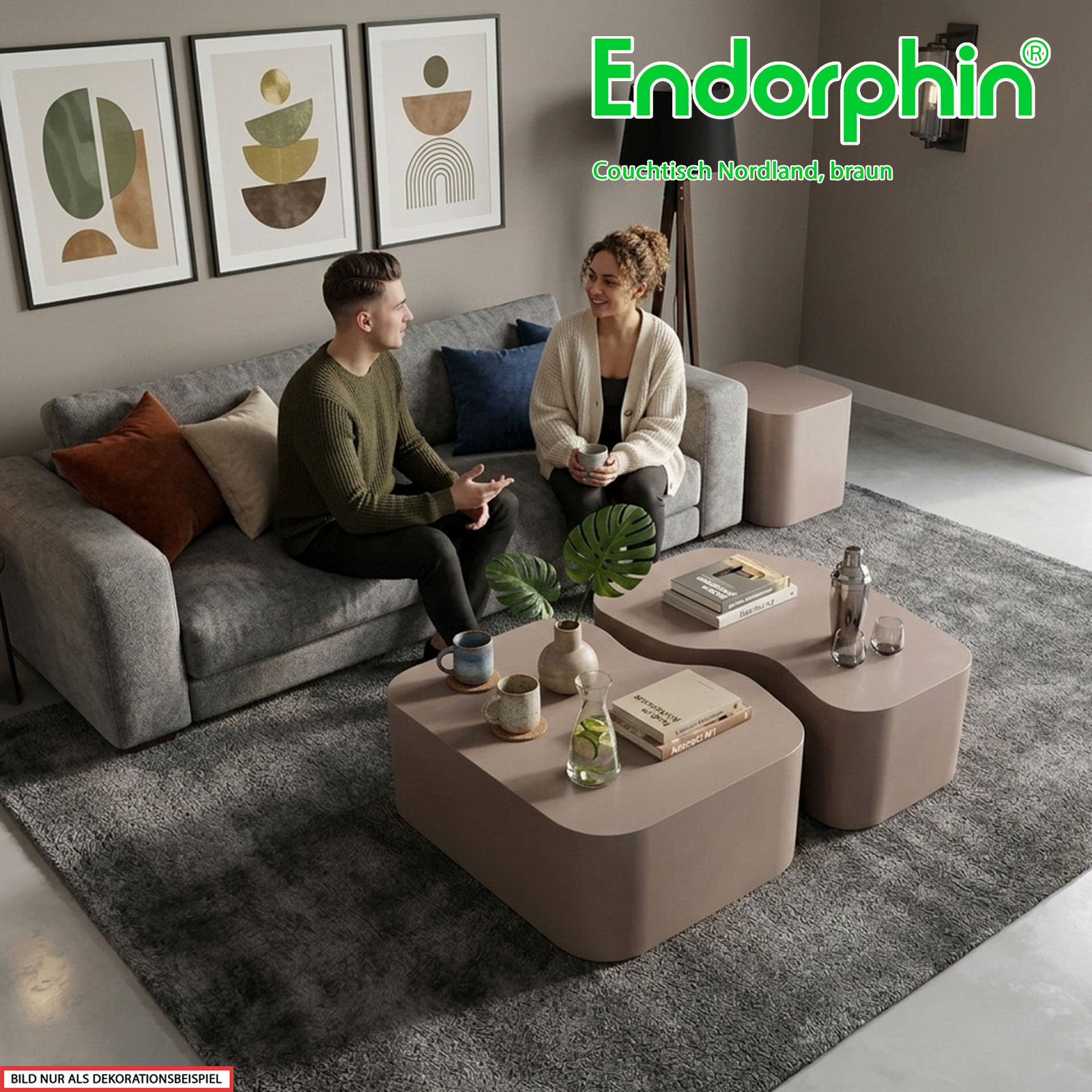 Endorphin Nordland Couchtisch, 3-teilig, MDF, Braun