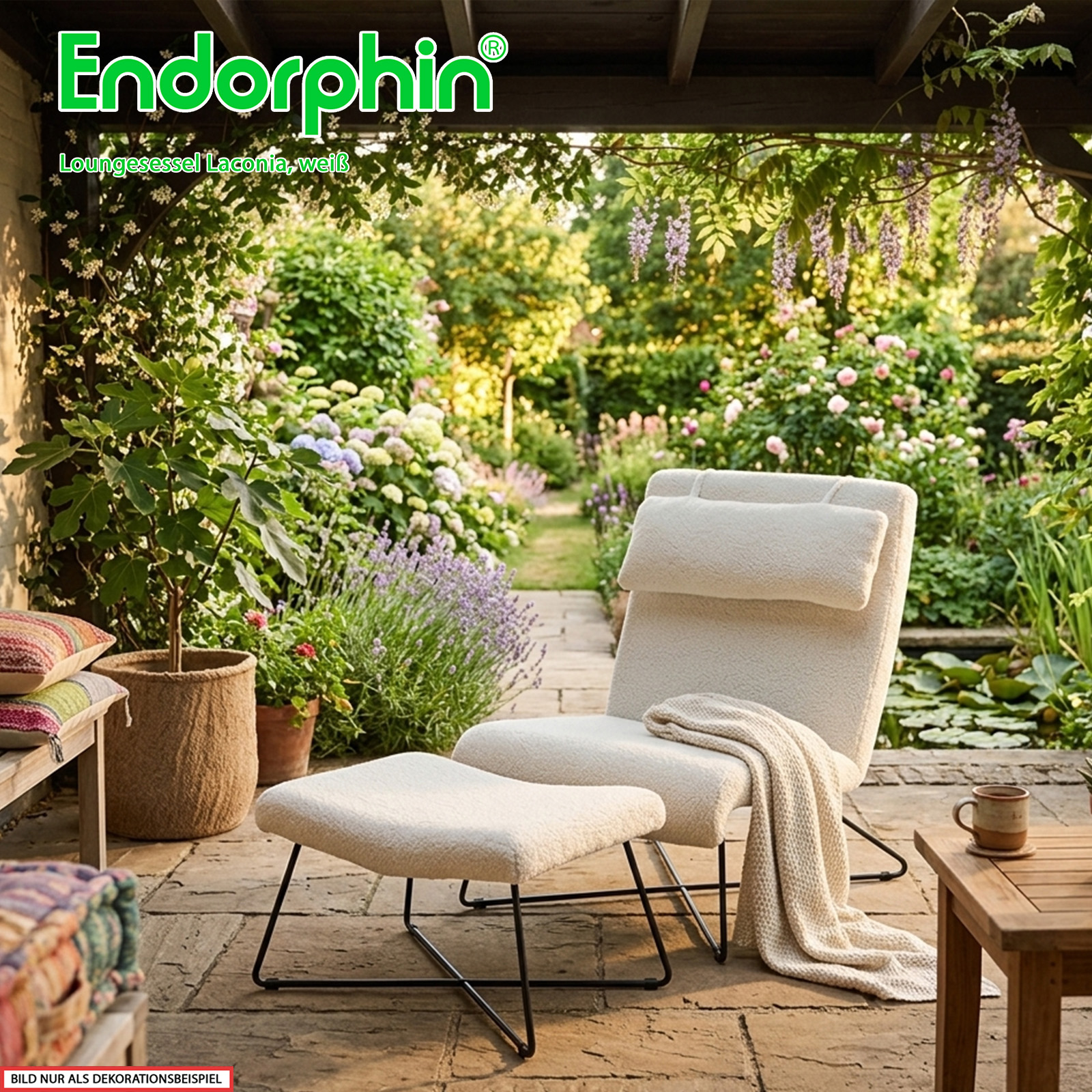 Endorphin Laconia Loungesessel, weiß, mit Hocker & Nackenkissen