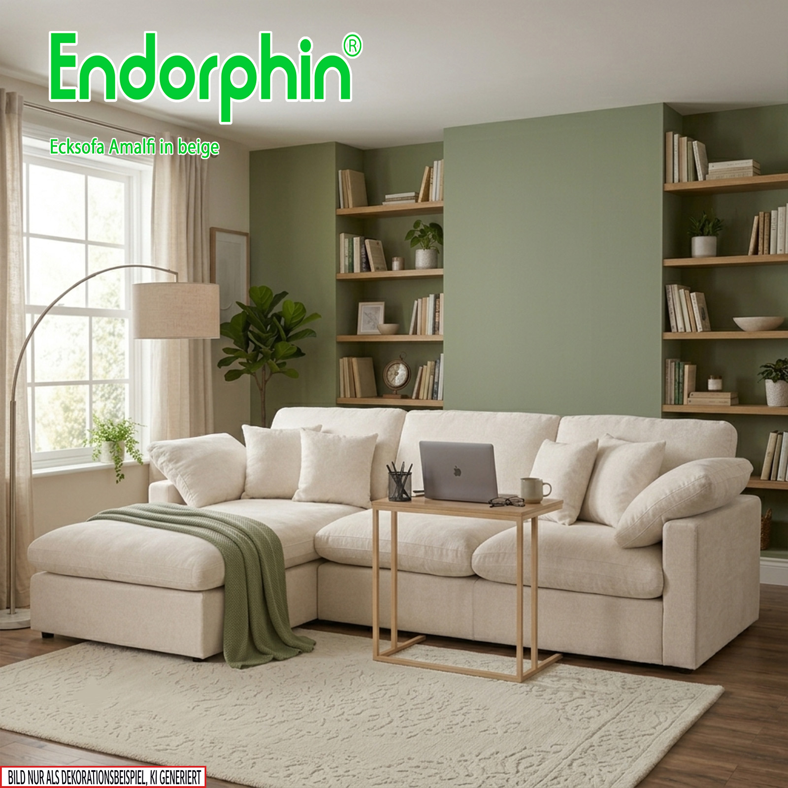 Endorphin Ecksofa Amalfi Beige, Ottomane flexibel montierbar