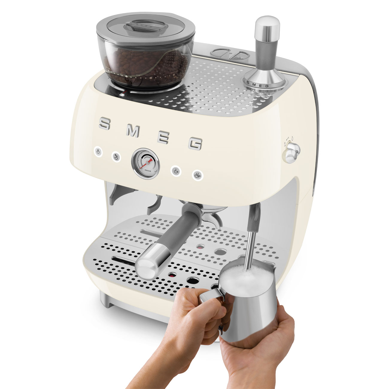 Smeg EGF03CREU Espressomaschine mit Mahlwerk creme 50`s Style Jubiläumsaktion - 60 Monate Geräteschutz