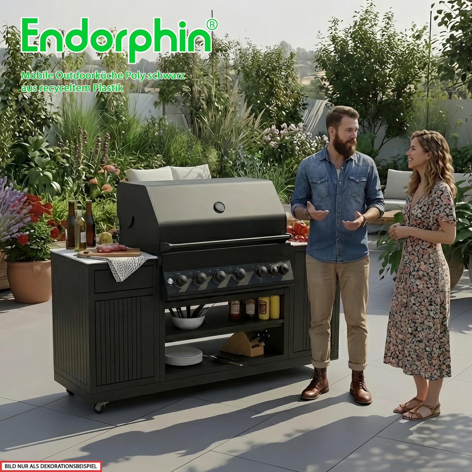 Endorphin Poly-Outdoorküche Schwarz inkl. Merlin 641 Gasgrill schwarz
