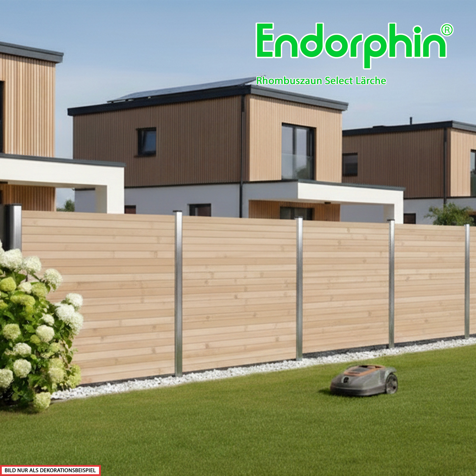 Endorphin Select-Rhombuszaun Lärche 3 Elemente 180x180cm 4 silberne Pfosten 7x7x235cm