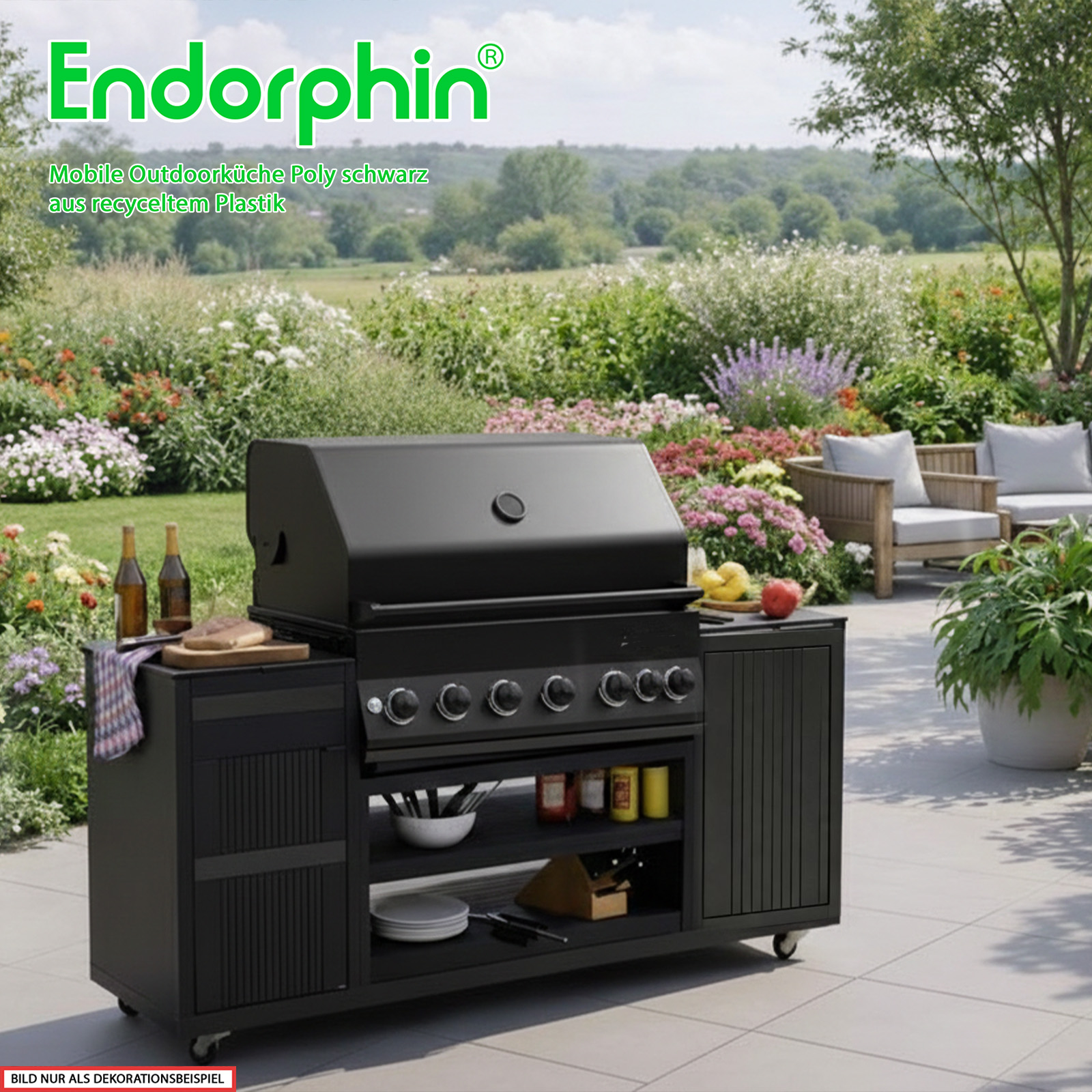 Endorphin Poly-Outdoorküche Schwarz inkl. Merlin 641 Gasgrill schwarz