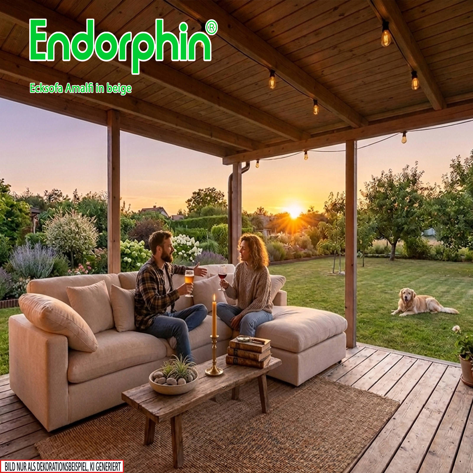 Endorphin Ecksofa Amalfi Beige, Ottomane flexibel montierbar