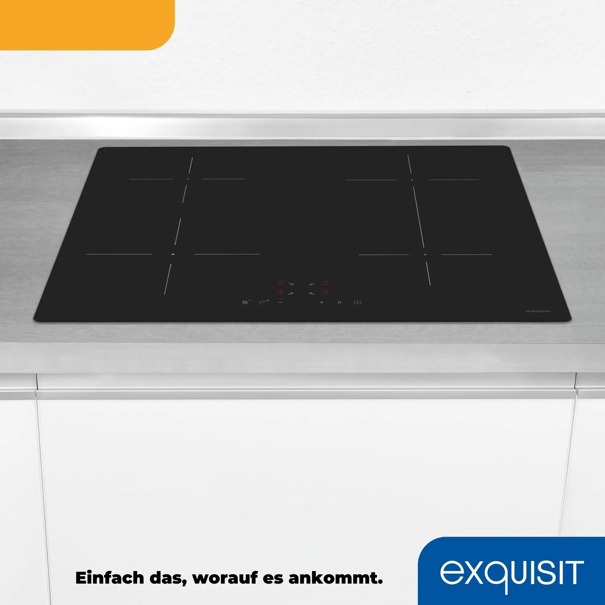 Exquisit EKI600-SF-B-380 Rahmenlos, Induktion, Touch, Timer, 4 Kochzonen, 700w