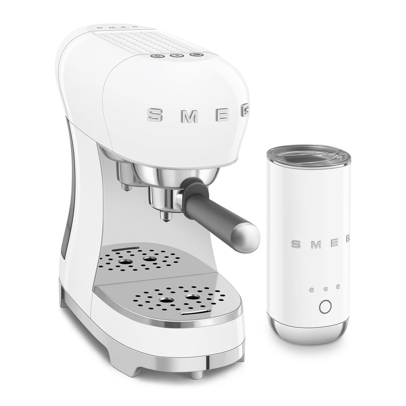 Smeg ECF12WHEU Bundle ECF00 + Milchaufschäumer MFF02 Weiß 50`s Style