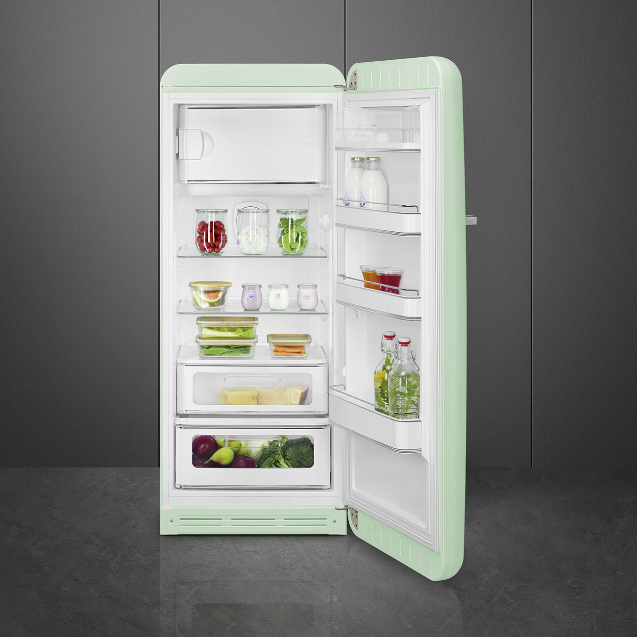 Smeg FAB28RPG6 Kühlschrank Rechtsanschlag Pastellgrün 50`s Style, 2026 Modell, EEK: C