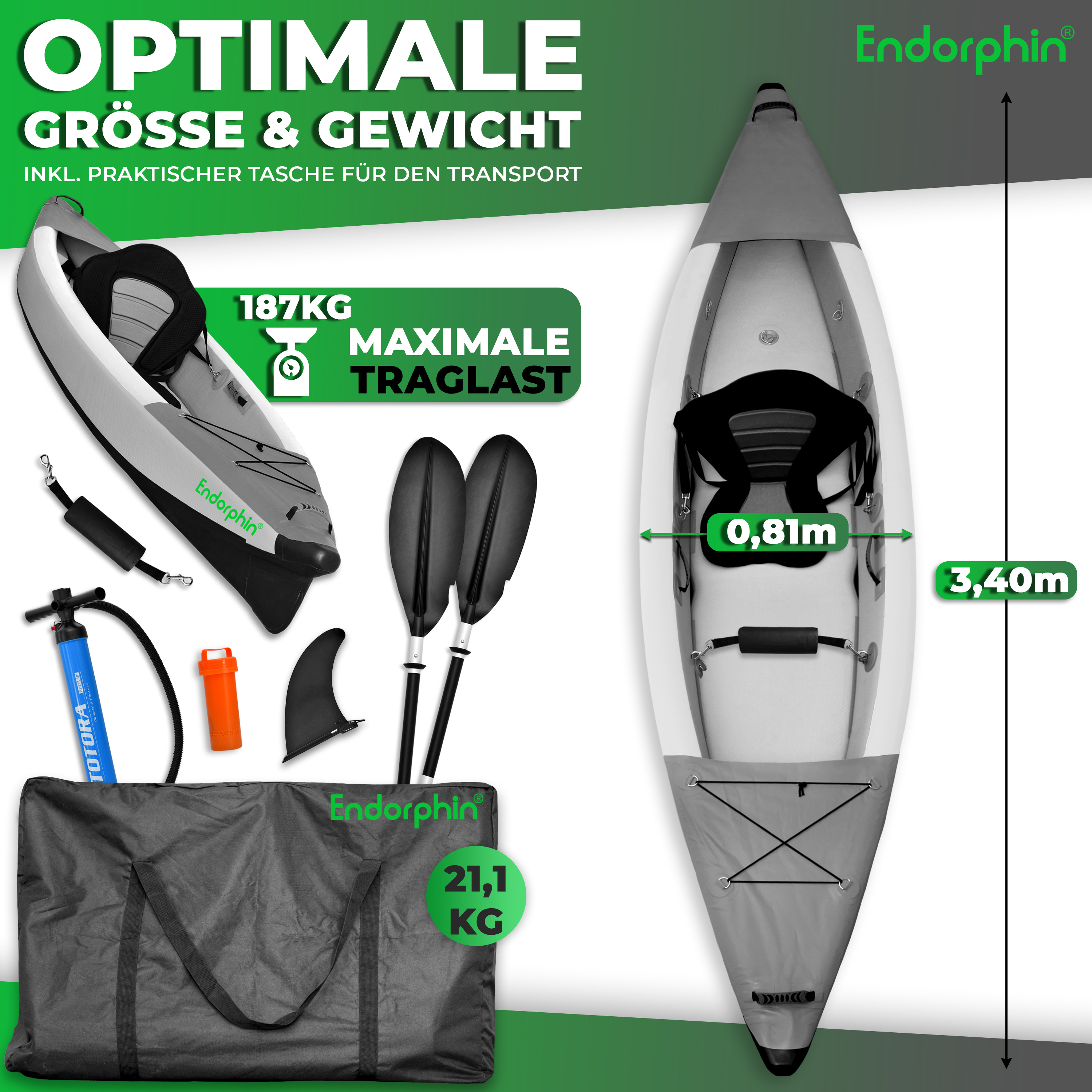 Endorphin Aufblasbares Drop Stitch Kajak für 1 Person als Komplettset