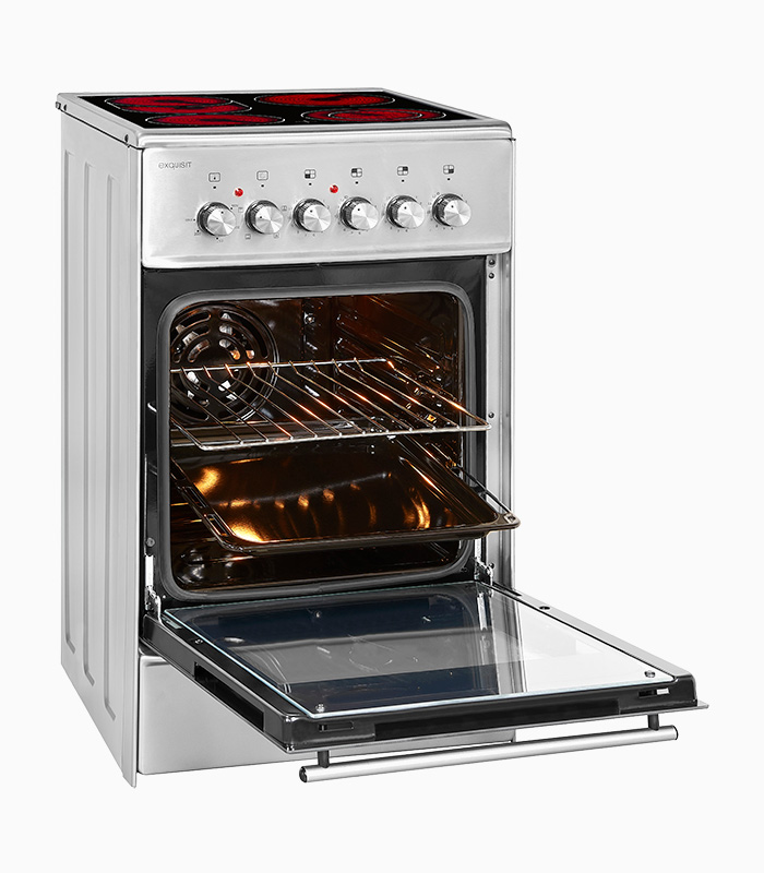 Exquisit ECM 5-4 BZ Inox, Silber, Elektro-Standherde | 46,6 Liter Garraum | Glaskeramik