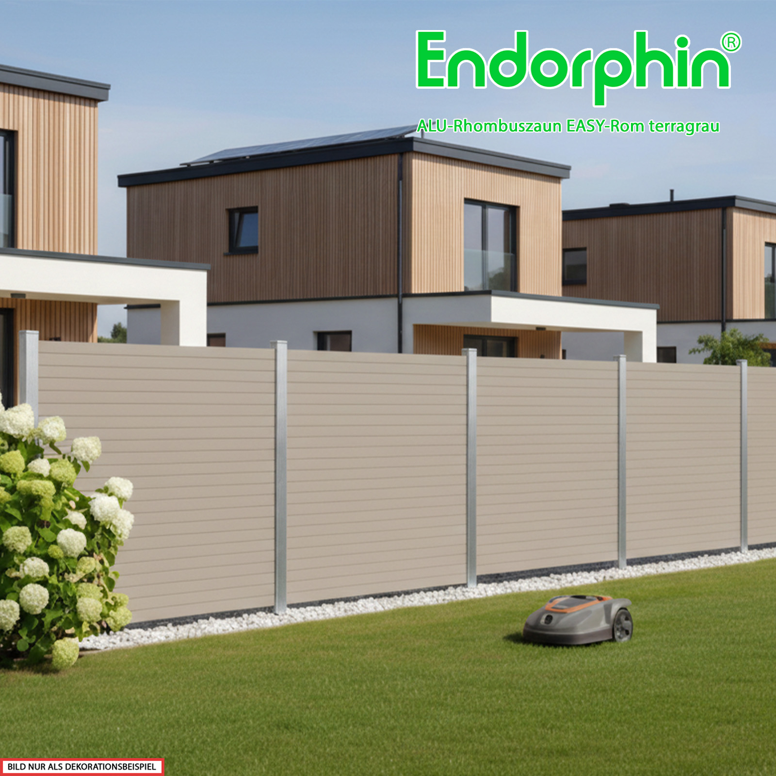 Endorphin EASY-ROM DIY ALU-Rhombuszaun in terragrau 1 Element 180x180cm 2 Pfosten 7x7x235cm in silber