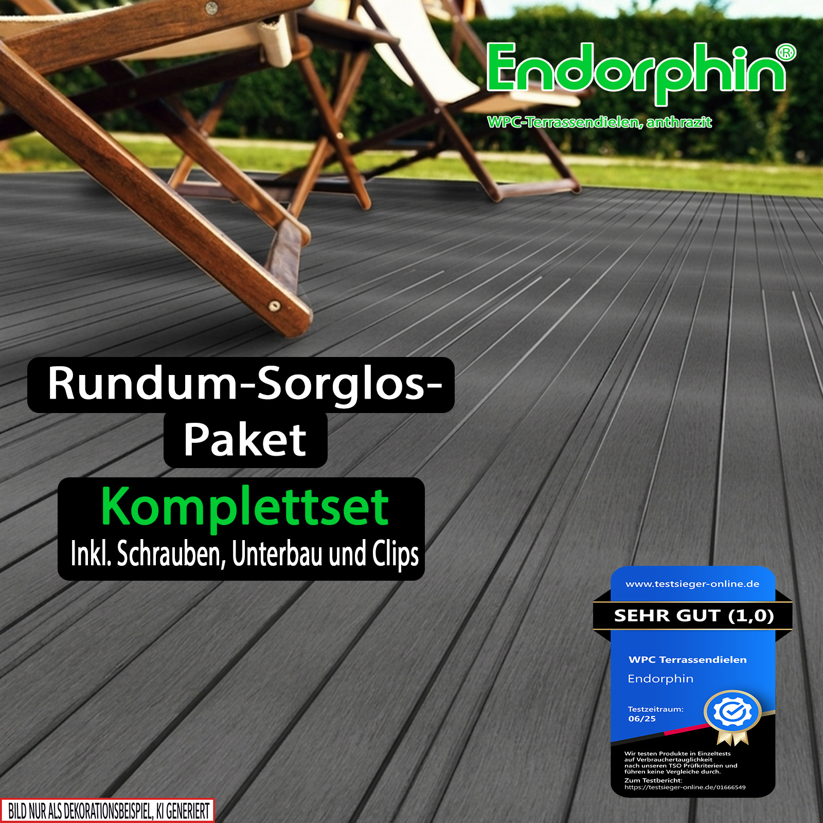 Endorphin 2m² Anthrazit WPC Terrassendielen Komplettset Note 1.0 lt. Testsieger-Online Test Juni 2025