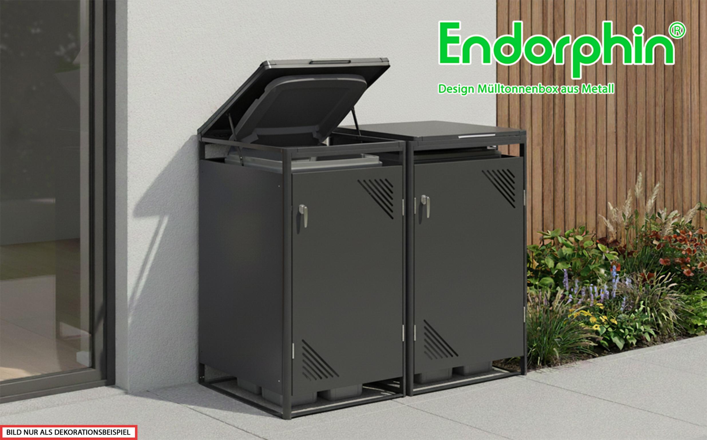 Endorphin Mülltonnenbox 2er, 240 l, anthrazit, verzinkter - pulverbeschichteter Stahl, Breite x Höhe x Tiefe: 132 x 119 x 82 cm