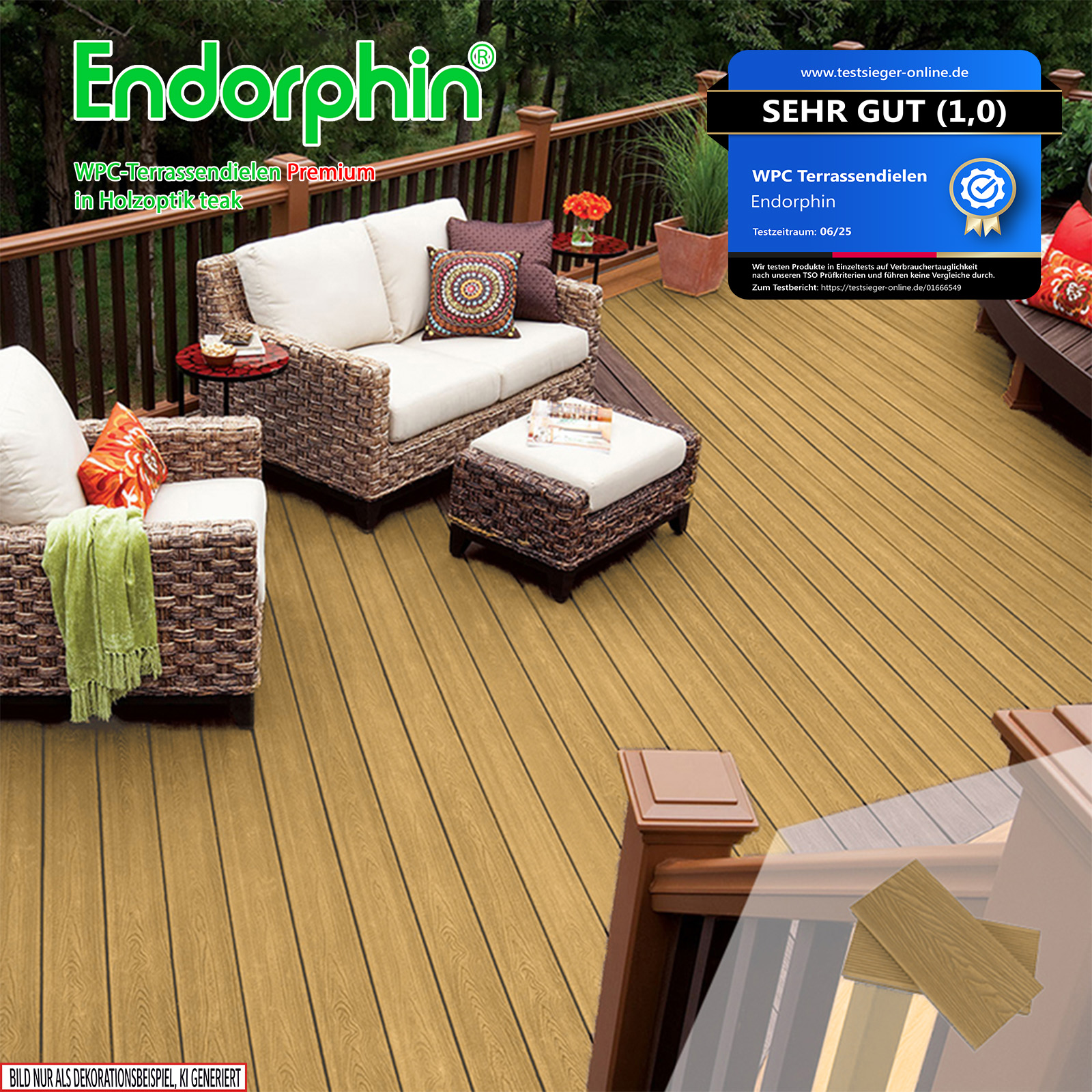 Endorphin 20m² Premium WPC Terrassendielen in Holzoptik – Farbe: teak