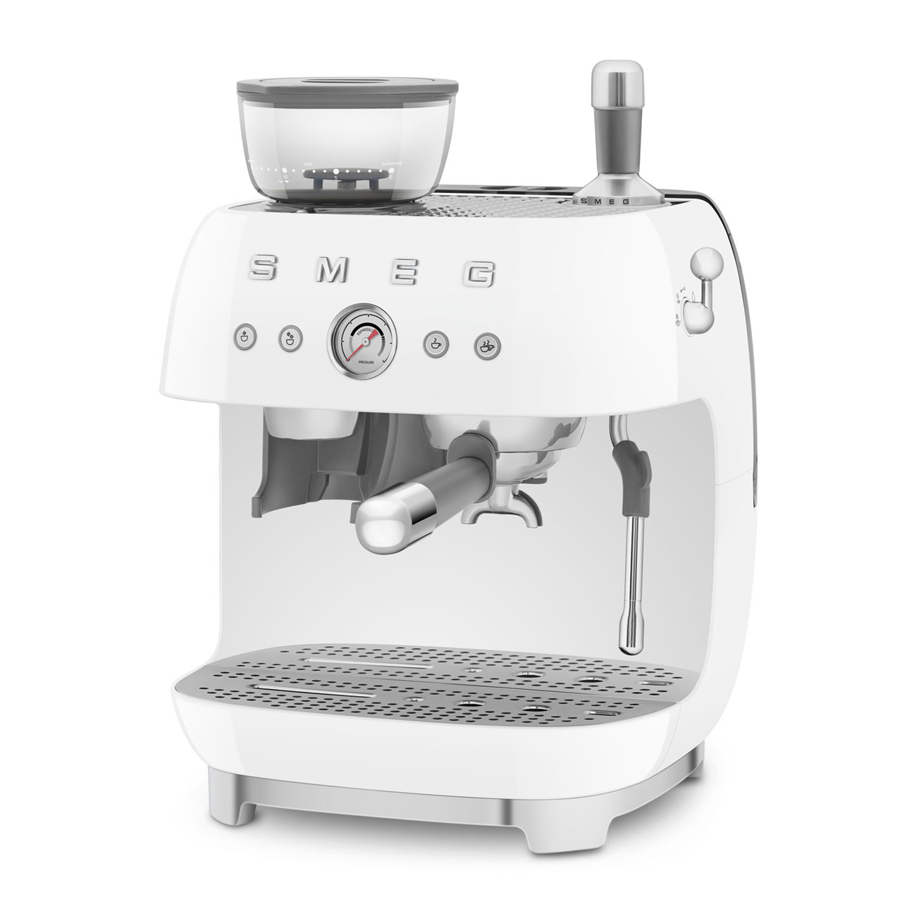 Smeg EGF03WHEU Espressomaschine mit Mahlwerk weiß 50`s Style Jubiläumsaktion - 60 Monate Geräteschutz