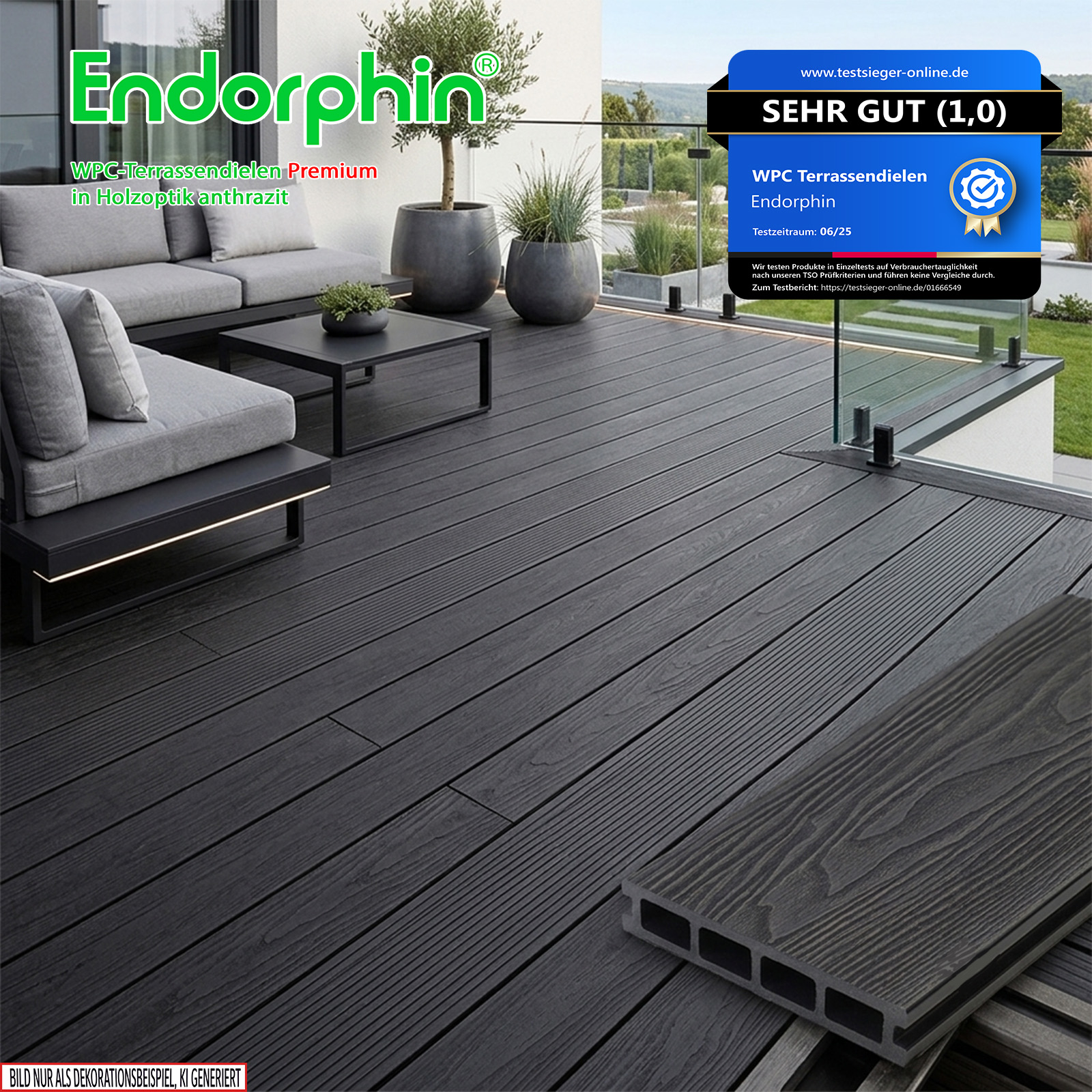 Endorphin 10m² Premium WPC Terrassendielen in Holzoptik – Farbe: anthrazit