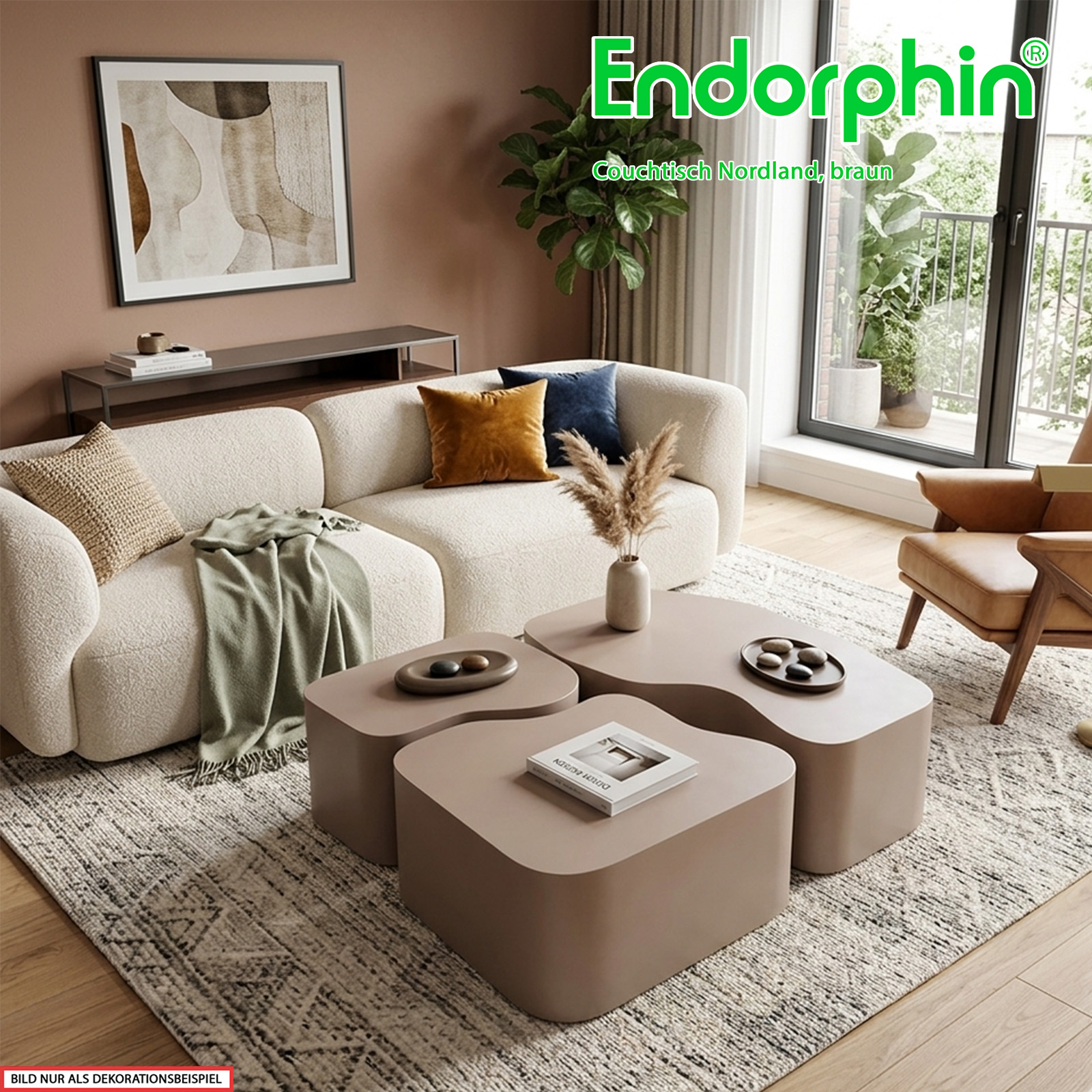 Endorphin Nordland Couchtisch, 3-teilig, MDF, Braun
