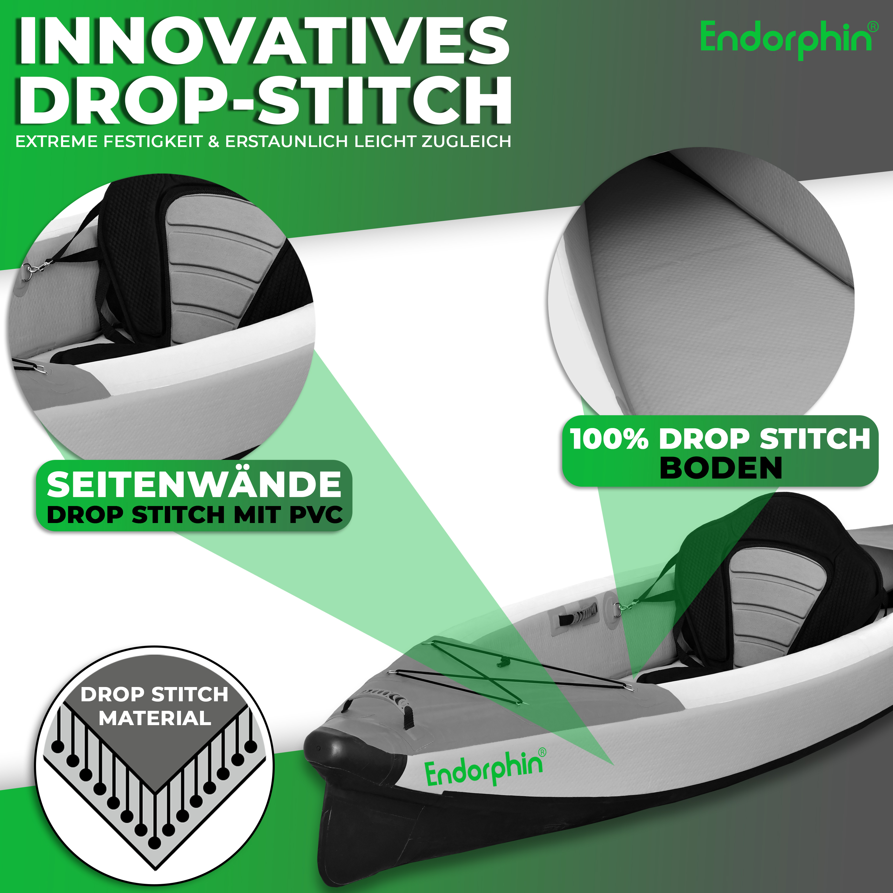 Endorphin Aufblasbares Drop Stitch Kajak für 1 Person als Komplettset