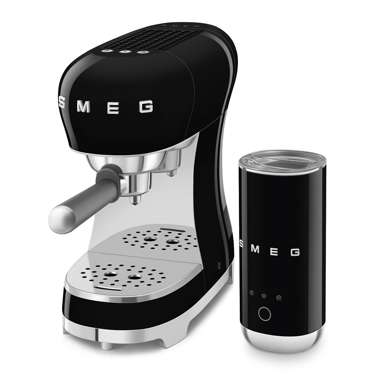Smeg ECF12BLEU Bundle ECF00 + Milchaufschäumer MFF02 Schwarz 50`s Style