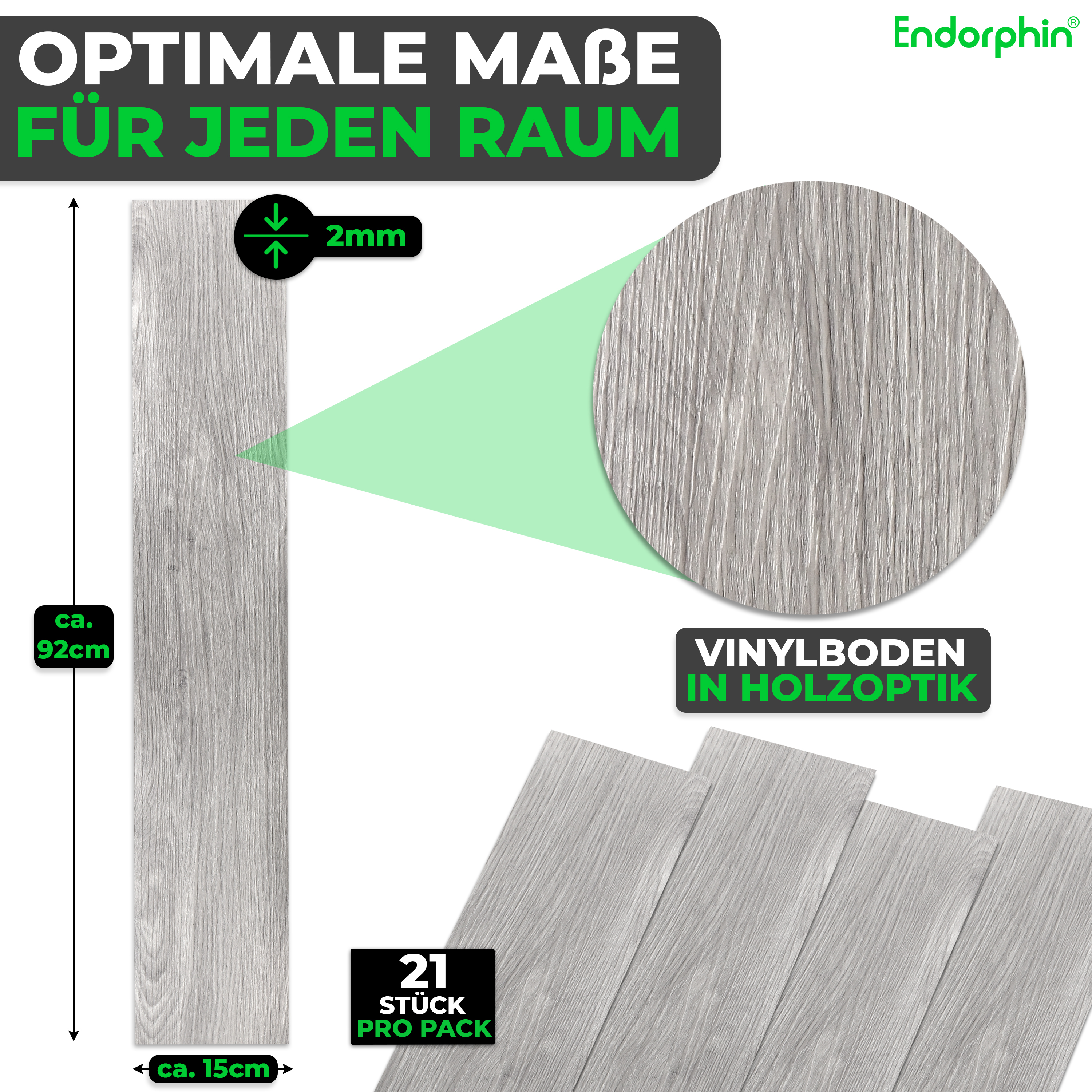 Endorphin Vinylboden selbstklebend in Holzoptik Hellgrau 2,93qm