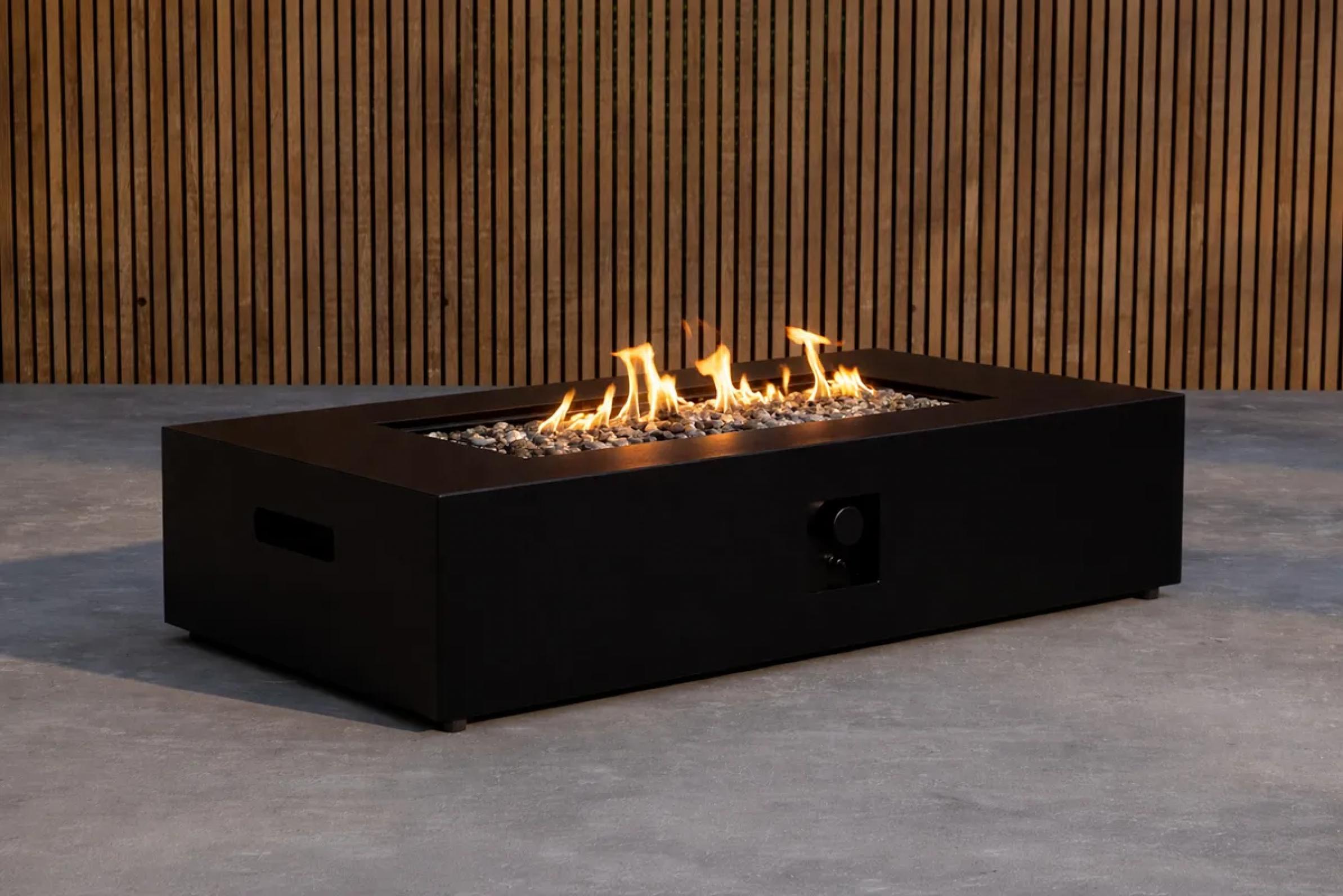 Venture Design Feuerkorb Kea 137cm in schwarz, Stilvolle Gas-Feuerstelle aus Faserzement