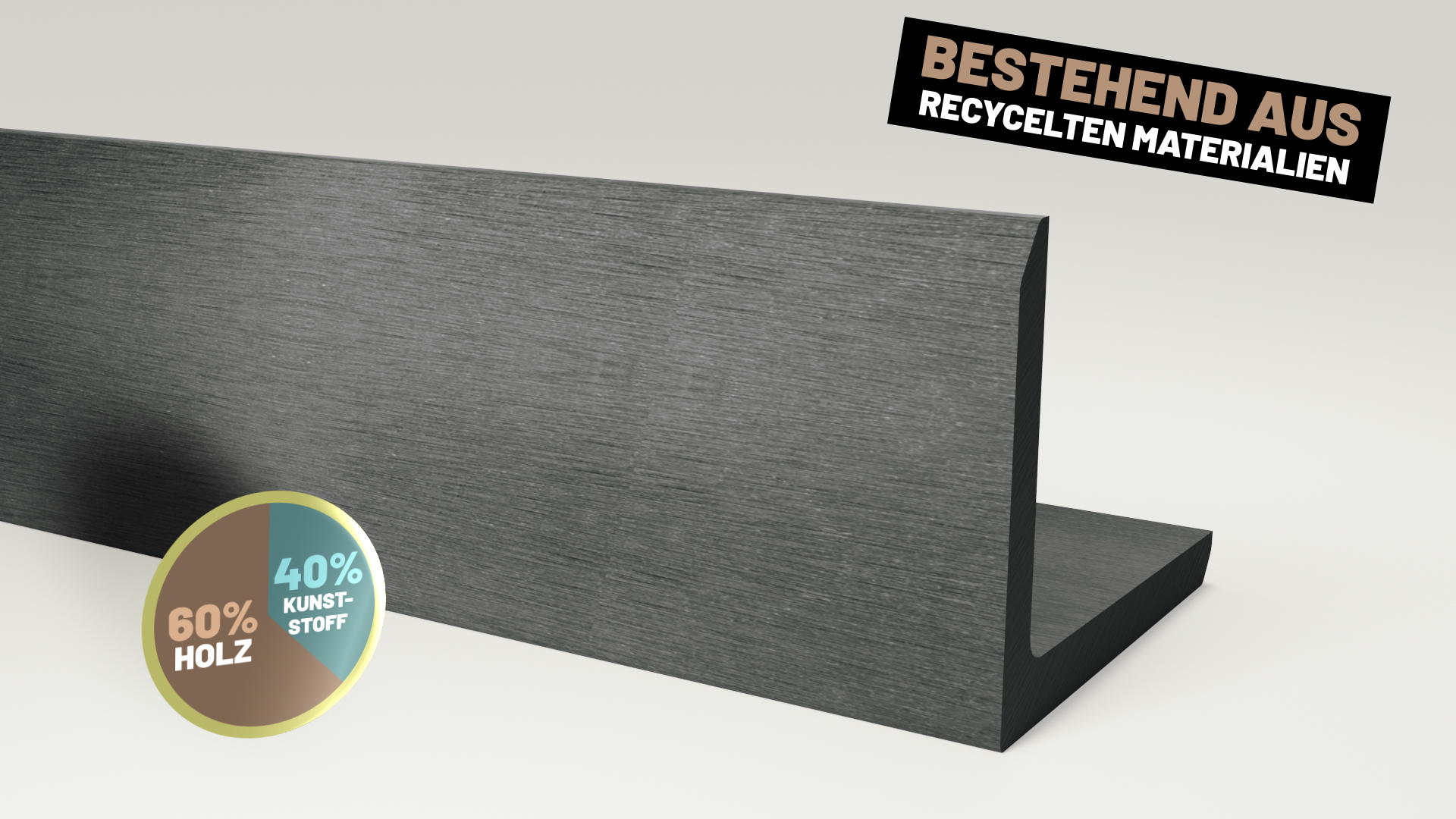 Endorphin WPC Abschlussleisten 10er Set Hellgrau 110cm Winkelprofil 5,5 x 4,5cm - Gesamtlänge 11m