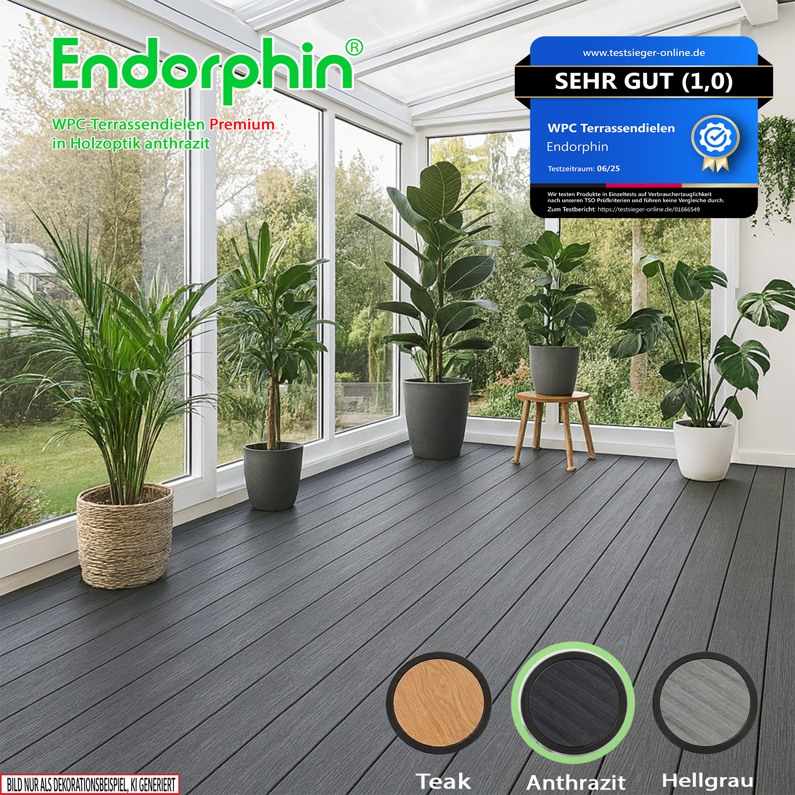 Endorphin 10m² Premium WPC Terrassendielen in Holzoptik – Farbe: anthrazit