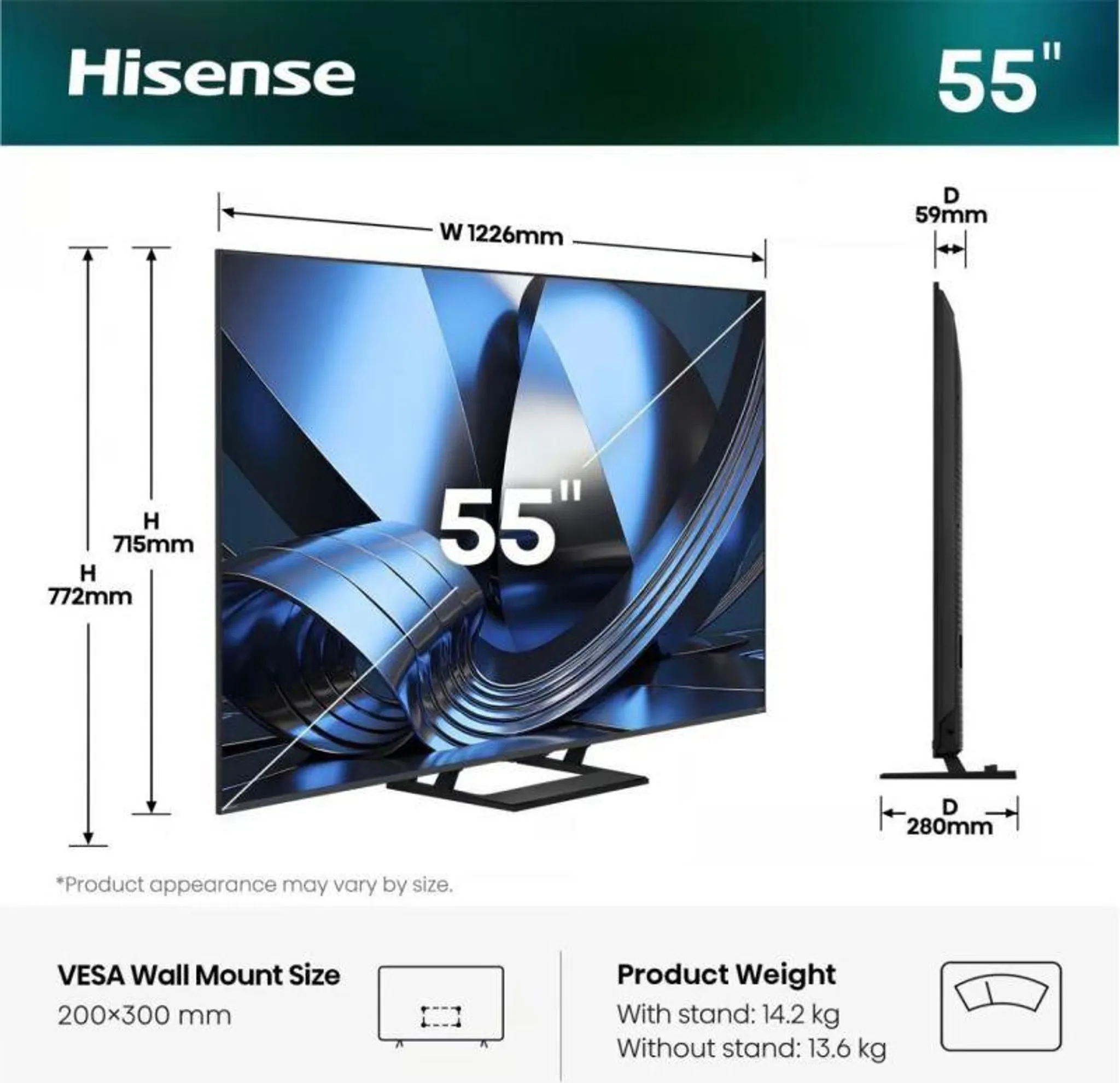 Hisense 55U7SE Mini LED-TV UHD, EEK: E, 55 Zoll