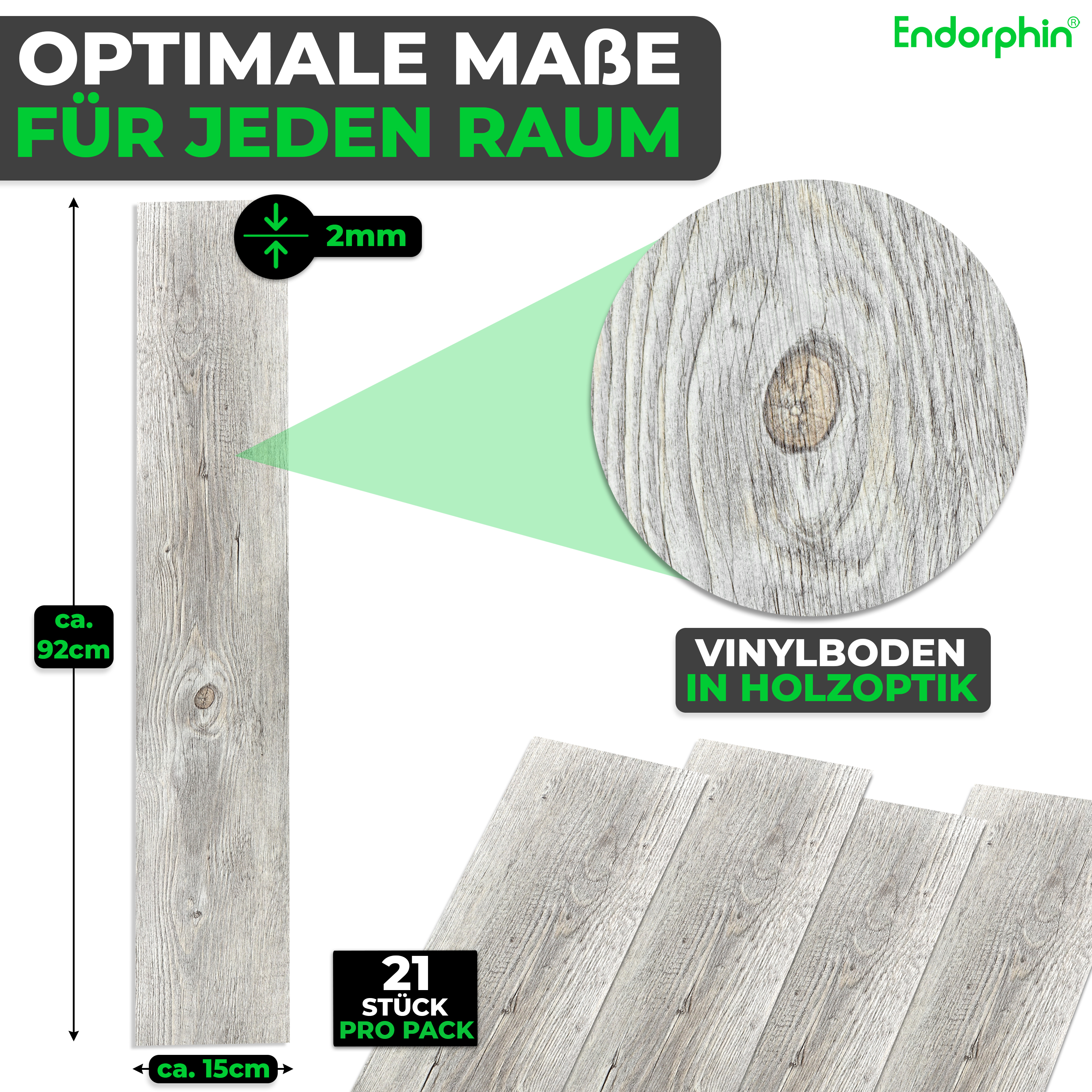 Endorphin Vinylboden selbstklebend in Holzoptik Beigegrau 2,93qm